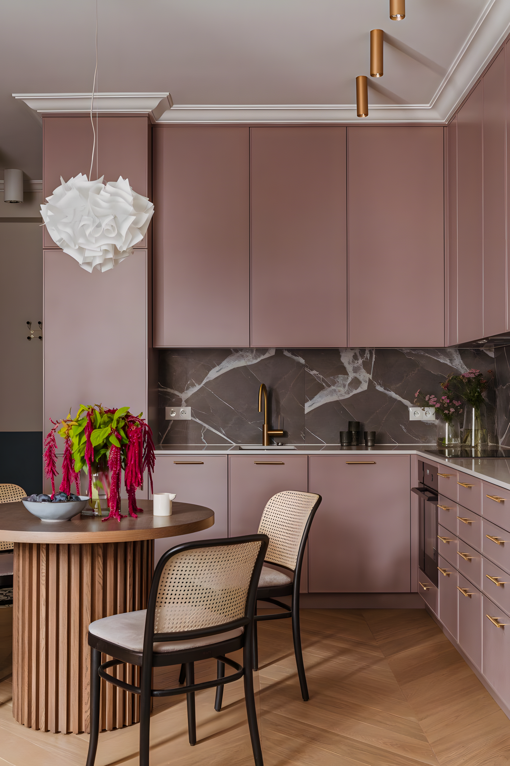 High End Pink Kitchen And Gold Kitchen Design | Material Depot