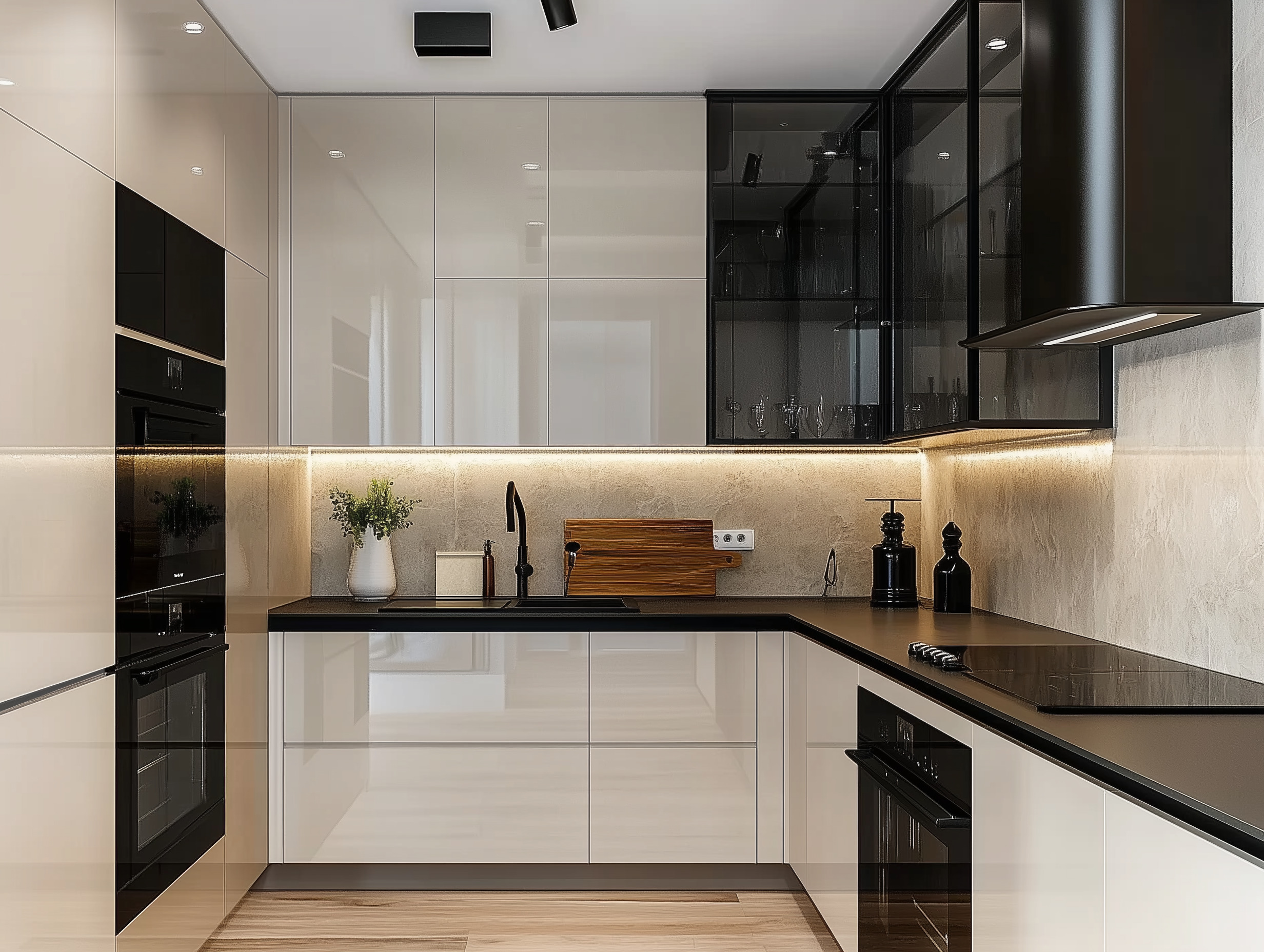 High-Gloss Modern Kitchen with Integrated Appliances and Minimalist Design | Material Depot