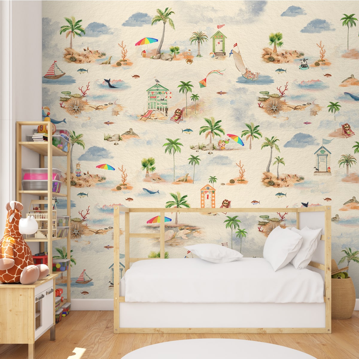 A close-up of a Animals on Vacation, Wallpaper Design For Kids Room Sparkla N Shine Series Entertainment Design (Customised Size Wallpaper) with a finish available at Material Depot in Bangalore