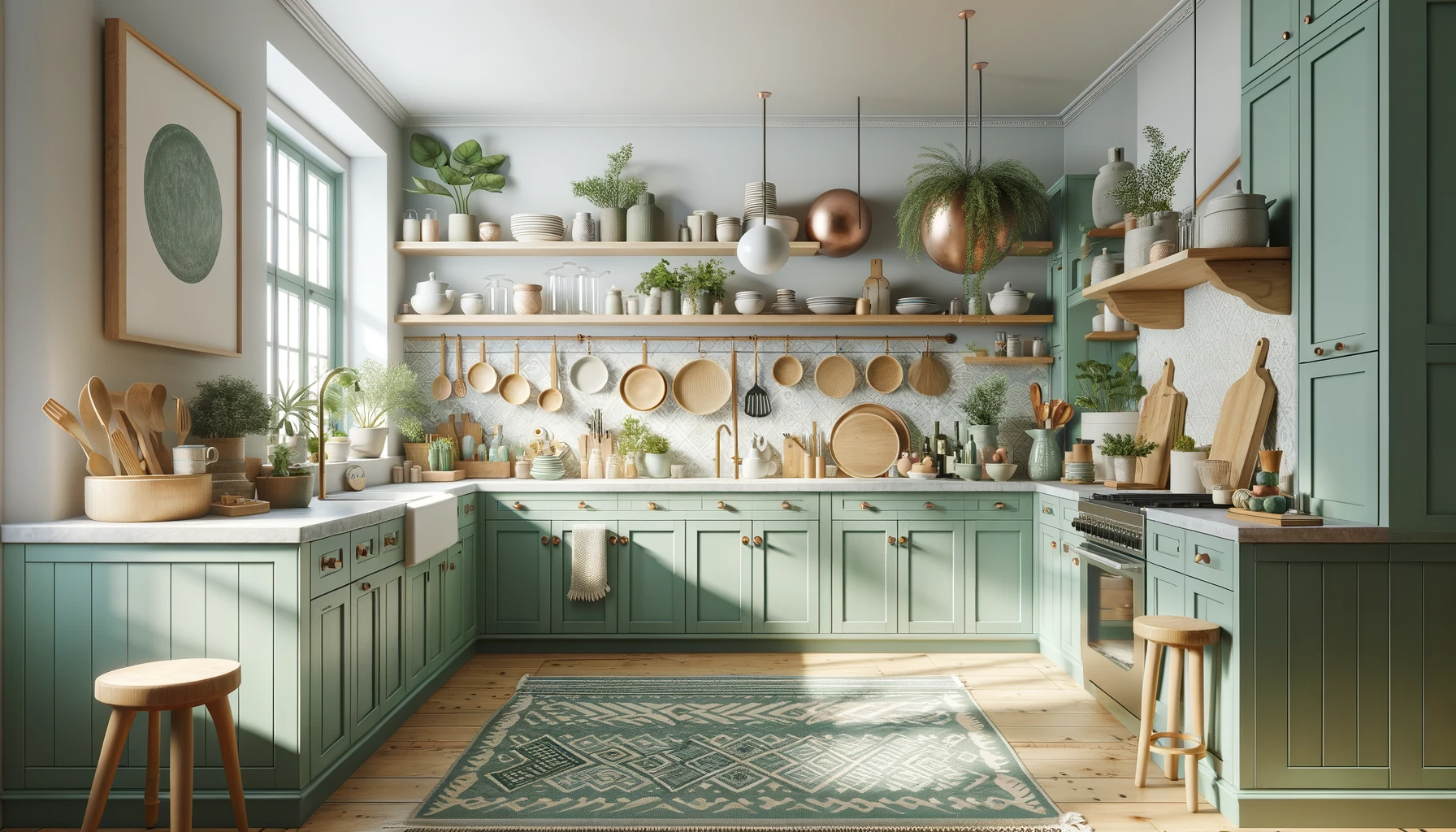 Inviting Bohemian Kitchen with Vintage Flair and Botanical Accents | Material Depot