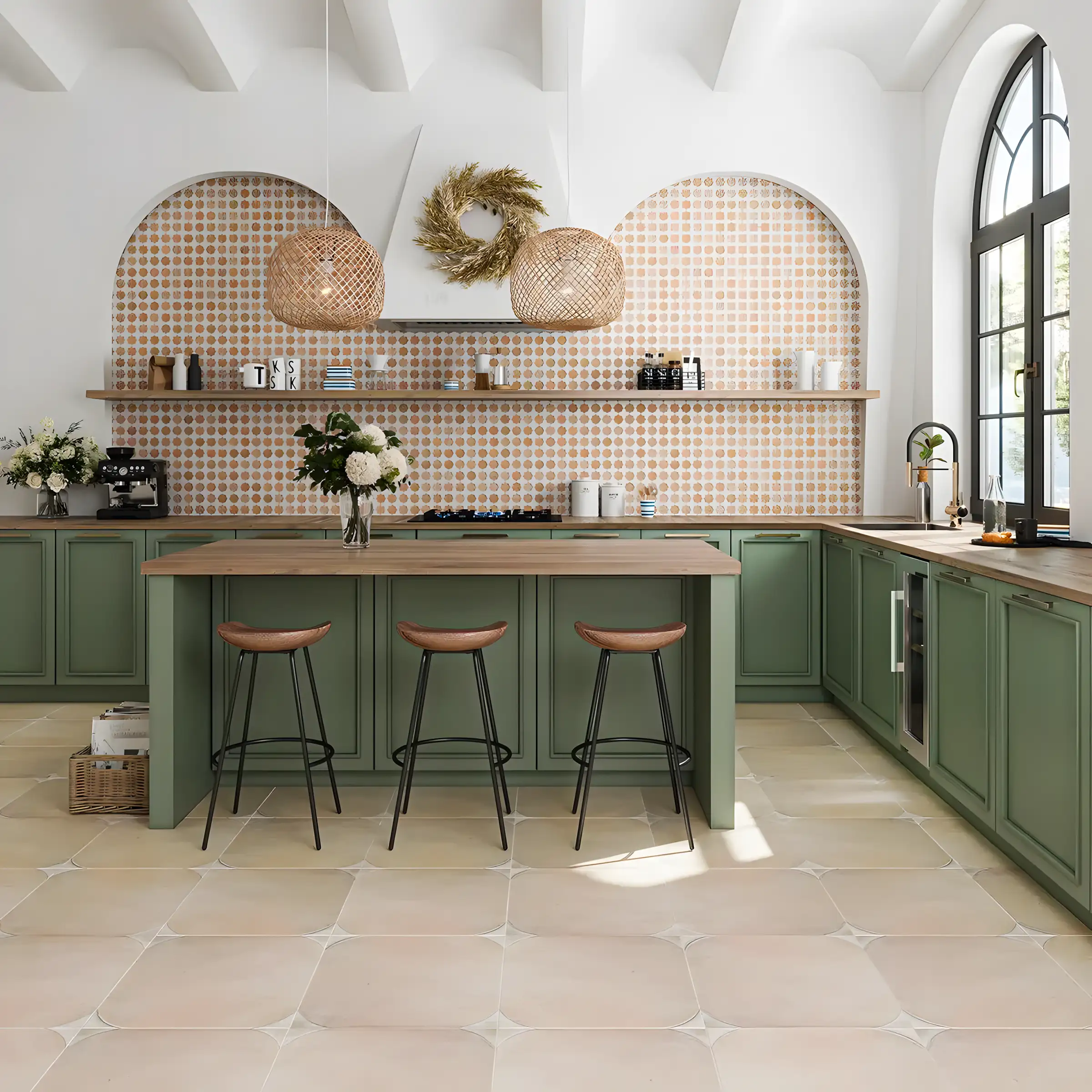 Inviting Kitchen With Wooden Countertops And Green Accents | Material Depot