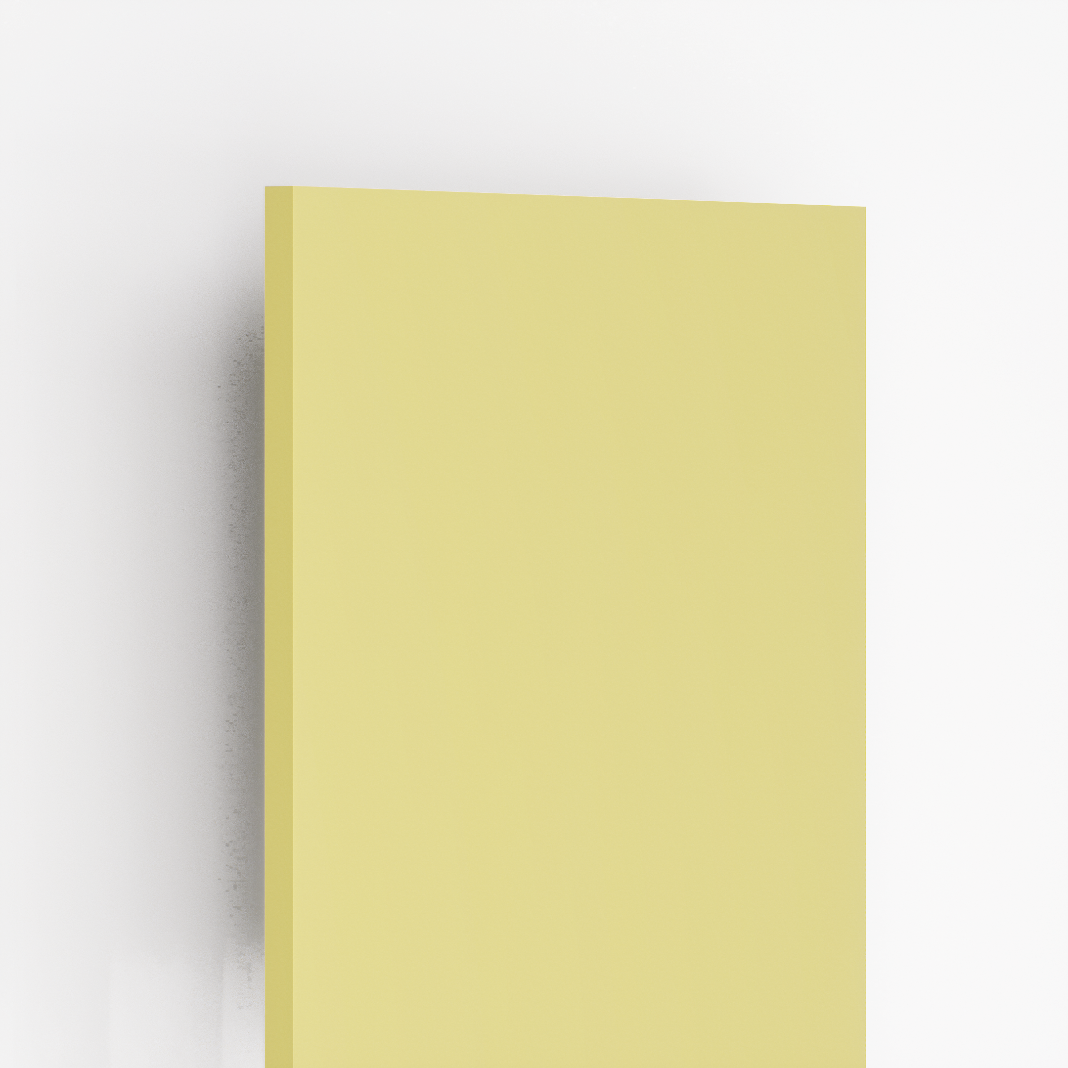 Closeup image of 8316 SF Light Yellow Solid Pastels Finish 8 ft x 4 ft Laminate - 0.8 mm in an isometric setup | Material Depot