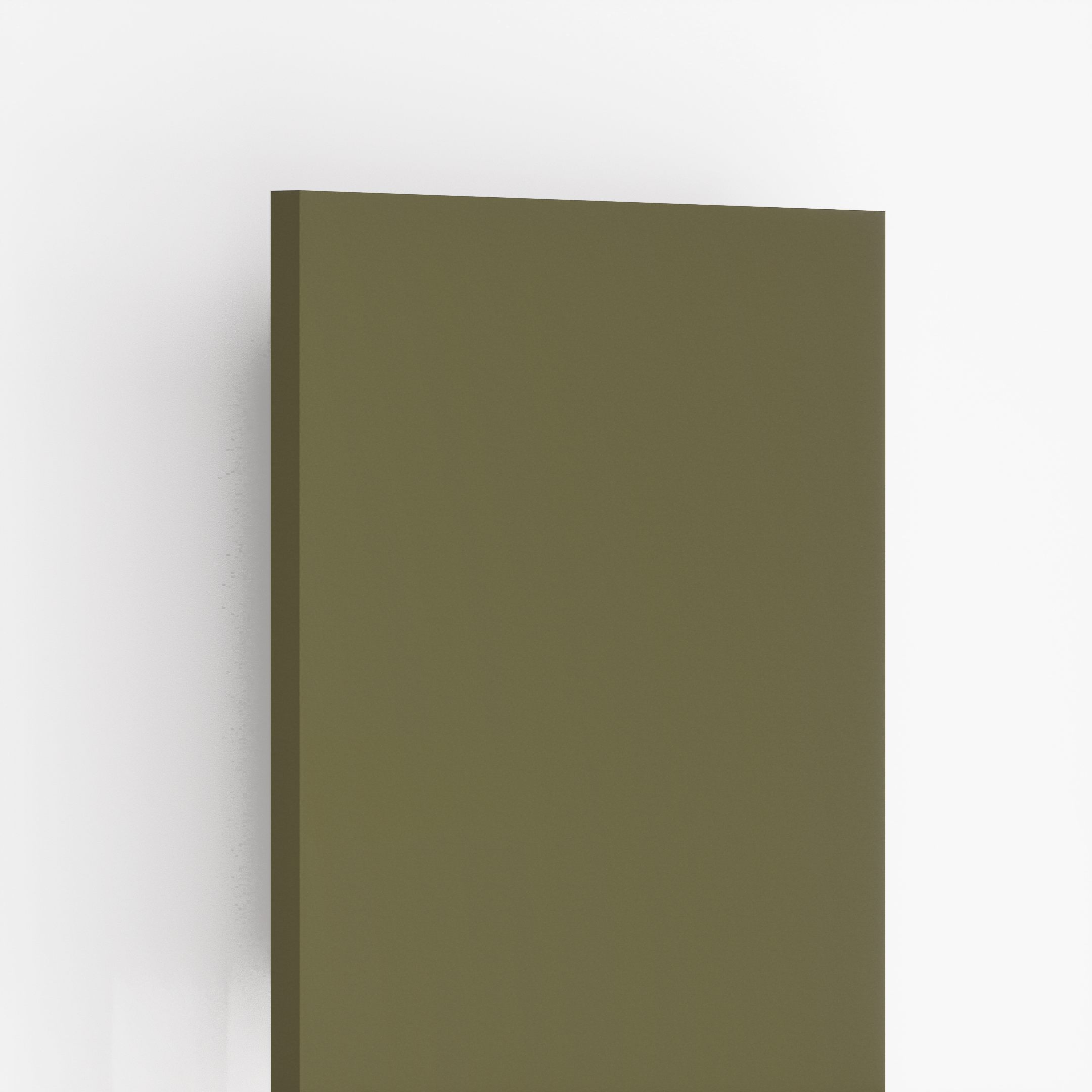 Closeup image of PC 95 L121 Army Green 8 ft x 4 ft Velvet Finish Laminate - 1 mm in an isometric setup | Material Depot