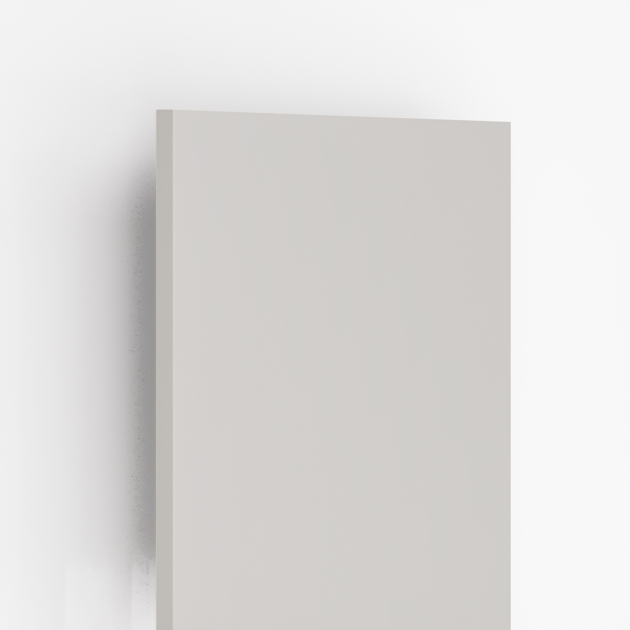 Closeup image of PB 1210 Grey Beige 8 ft x 4 ft Ultra Glass Finish Acrylic Laminate - 2 mm in an isometric setup | Material Depot