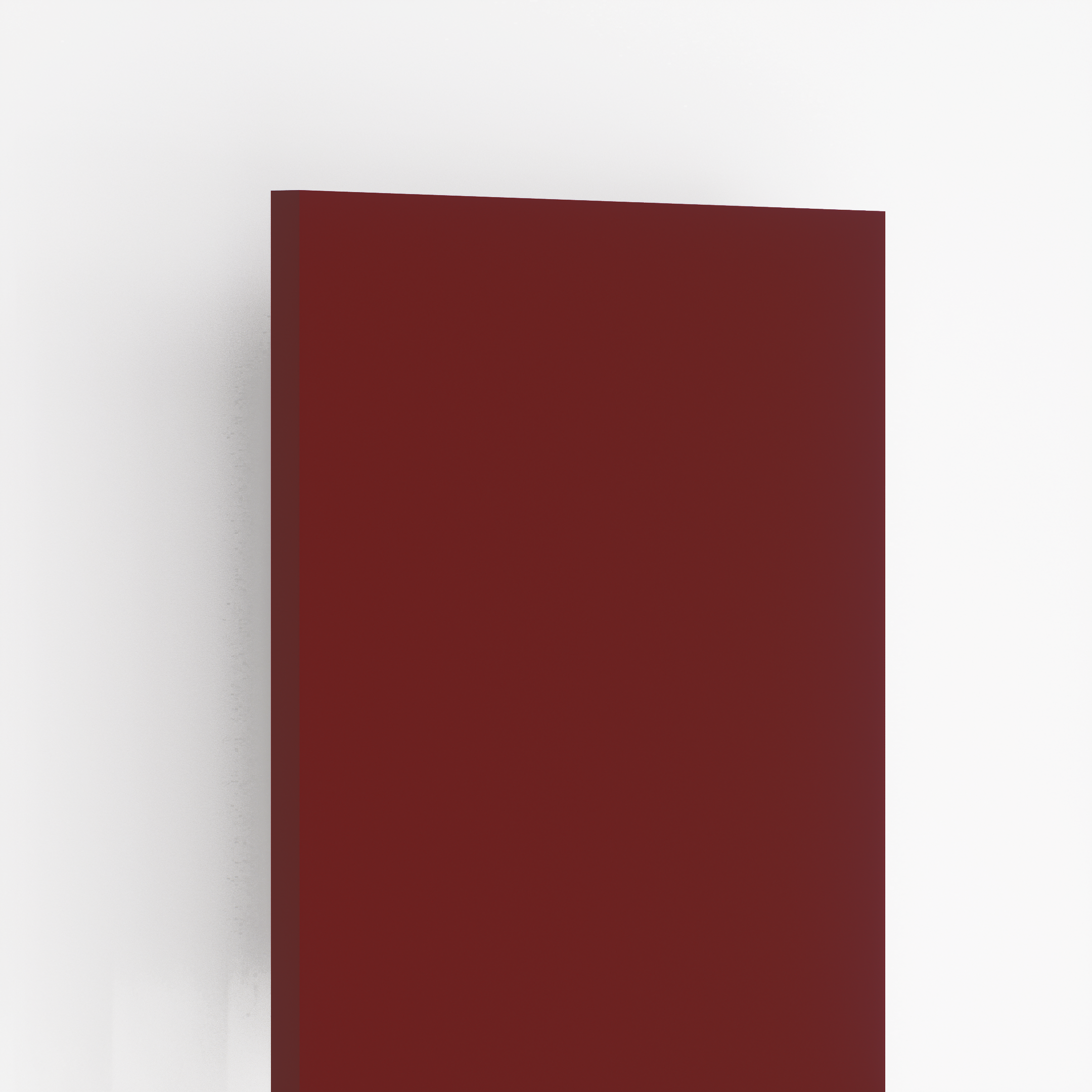 Closeup image of UG 707 Burgundy 8 ft x 4 ft Ultra Gloss Finish Acrylic Laminate - 1 mm in an isometric setup | Material Depot