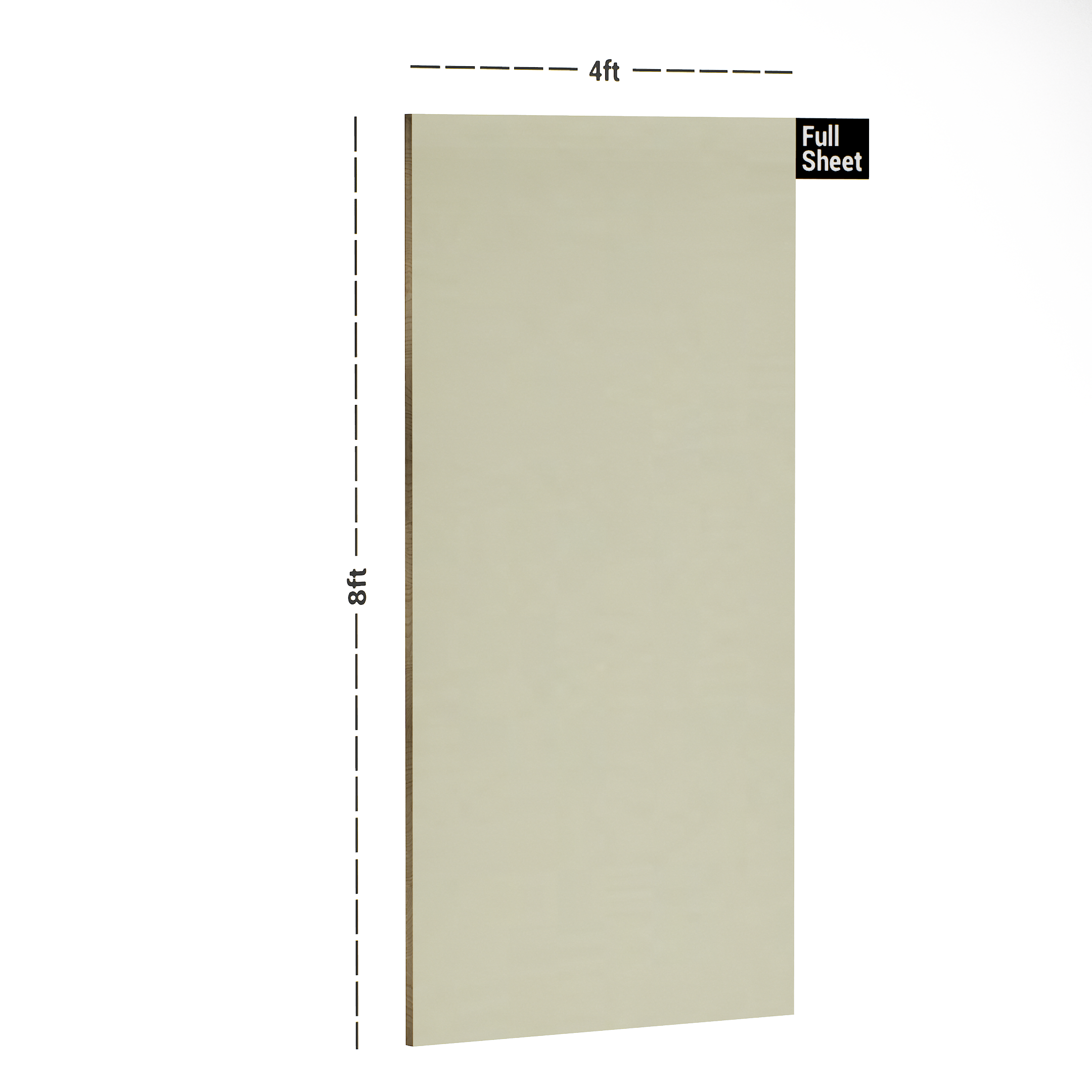 Dimension image of SDL 1014 SHG Ivory 8 ft x 4 ft High Gloss Finish Decorative Laminate - 0.8 mm in an isometric setup | Material Depot