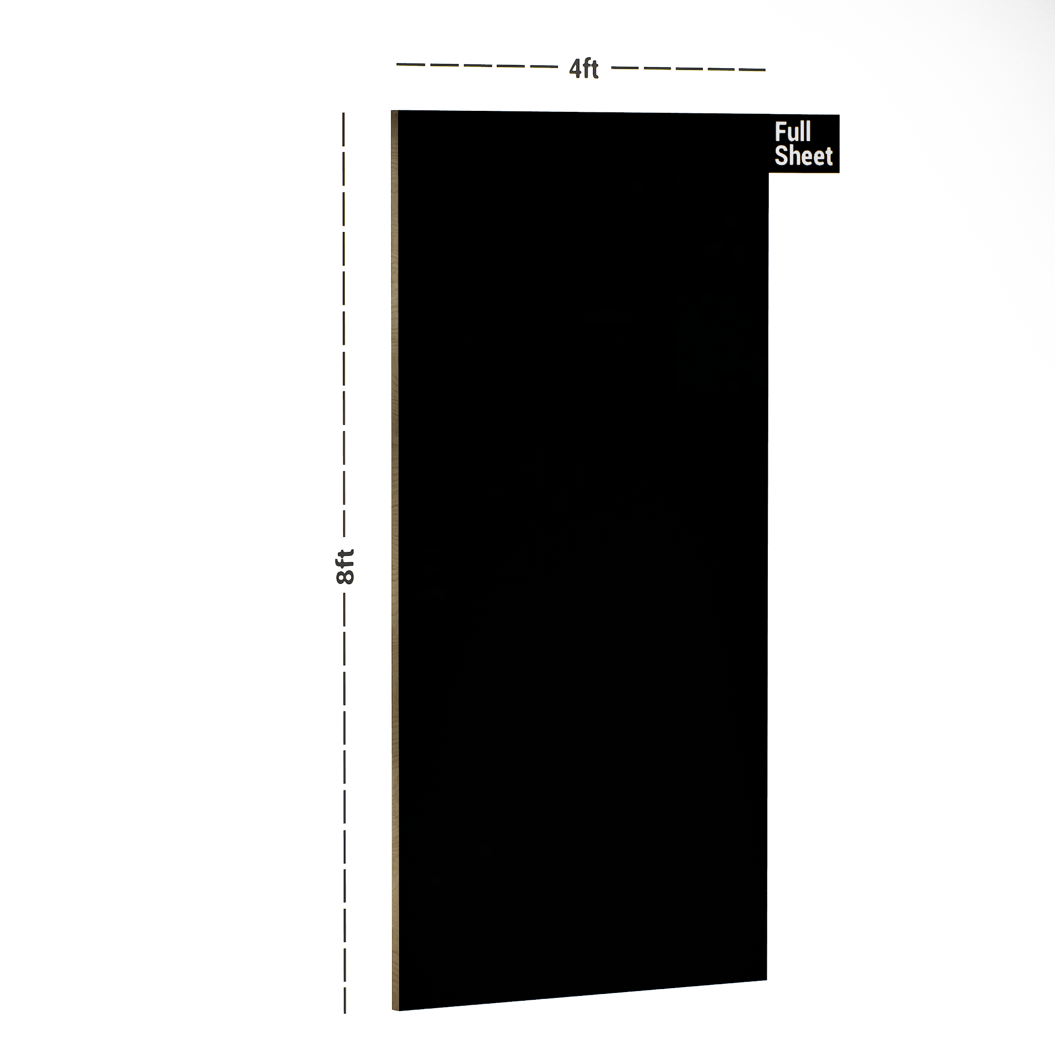 Dimension image of SDL 1015 SHG Black 8 ft x 4 ft High Gloss Finish Decorative Laminate - 0.8 mm in an isometric setup | Material Depot