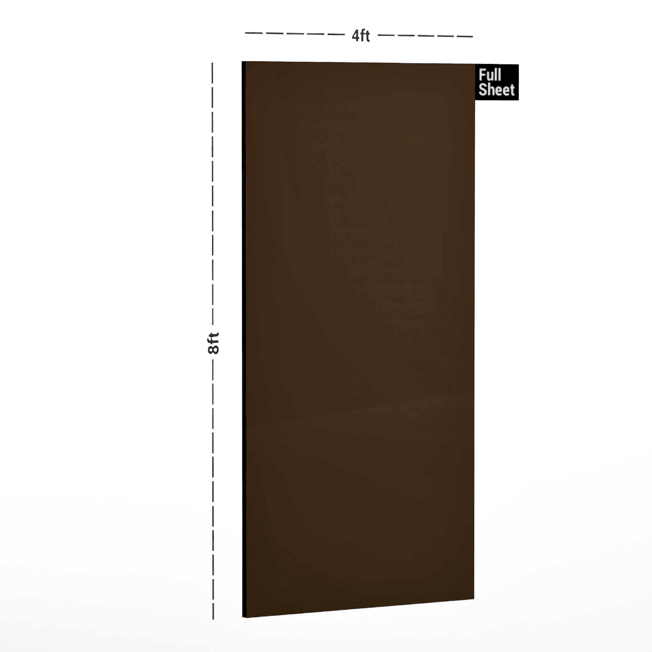 Dimension image of 1591 HG Bronce Metallic  8 ft x 4 ft High Gloss Laminate - 1 mm in an isometric setup | Material Depot