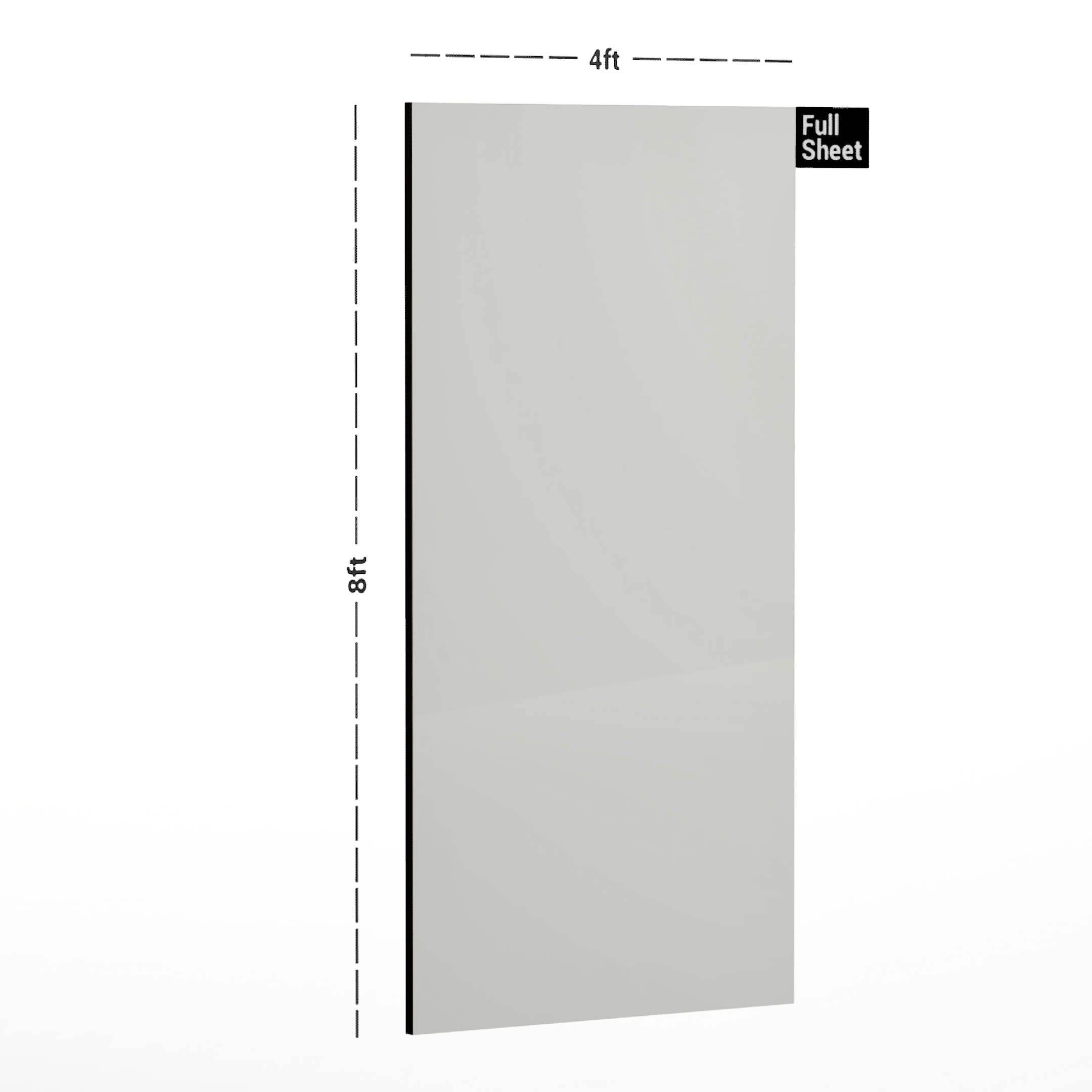 Dimension image of CSHG 5104 S Liner Croma Solid Colour Pure White 8 ft x 4 ft Glossy Finish Laminate - 0.8 mm in an isometric setup | Material Depot