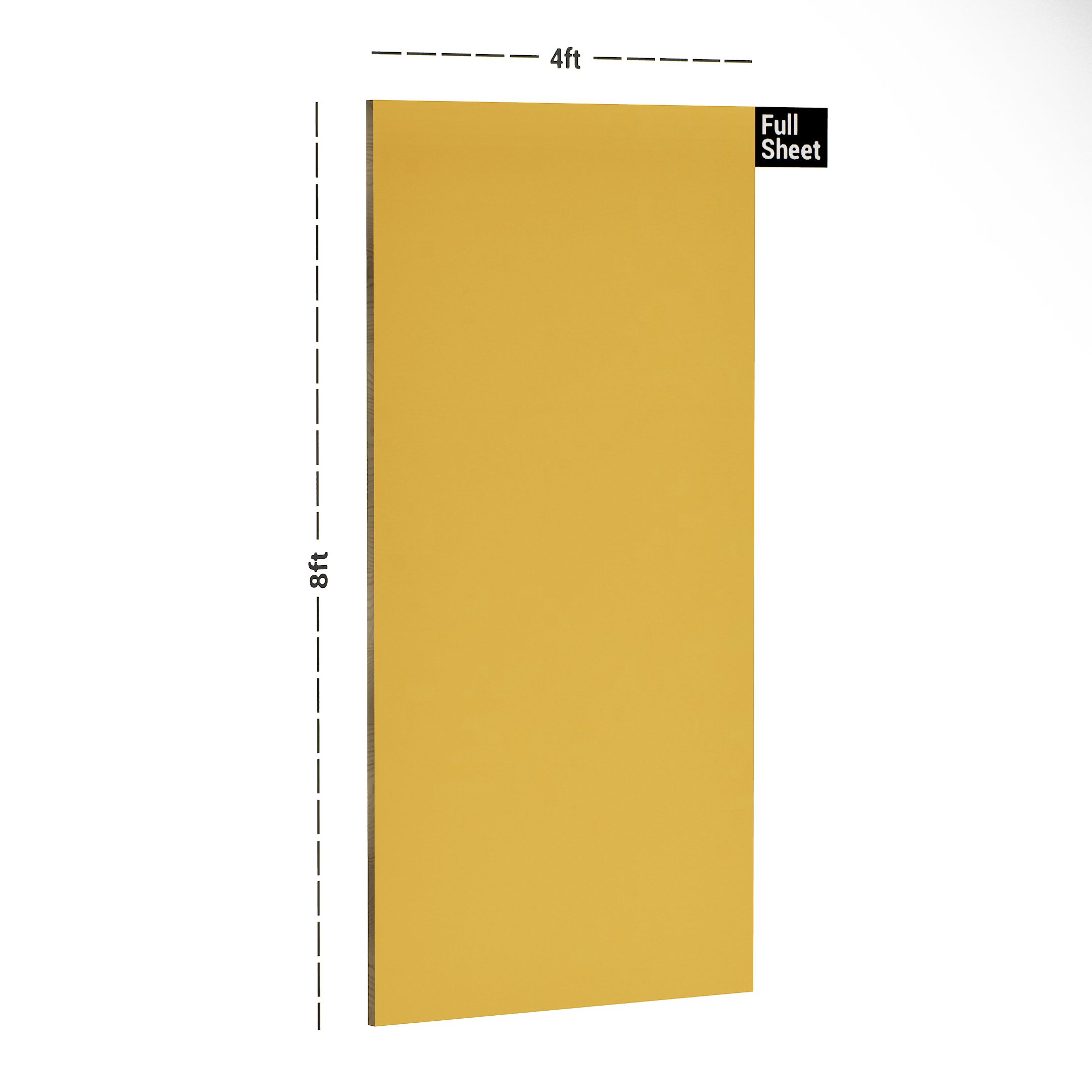 Dimension image of 217 HDG Light Orange 8 ft x 4 ft High Gloss Finish Decorative Laminate - 1 mm | Matching Edgeband Code - (Rehau - 110101) in an isometric setup | Material Depot