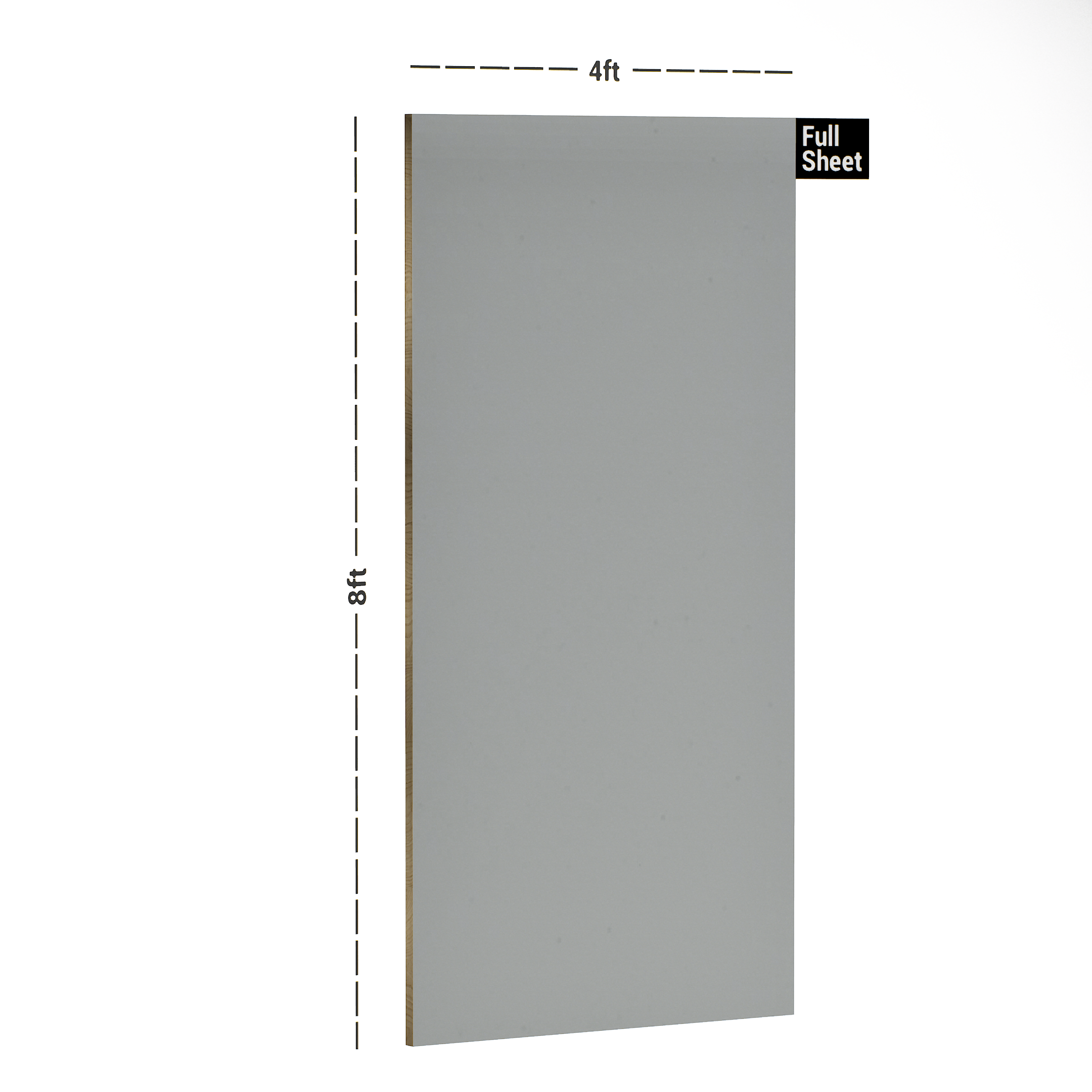 Dimension image of SILVER GREY-225 LU 2440x1220 mm Lucida Finish 1mm Laminate | matching Edgeband - (Rehau - 75703) | ( E3 - 1051 HG) in an isometric setup | Material Depot