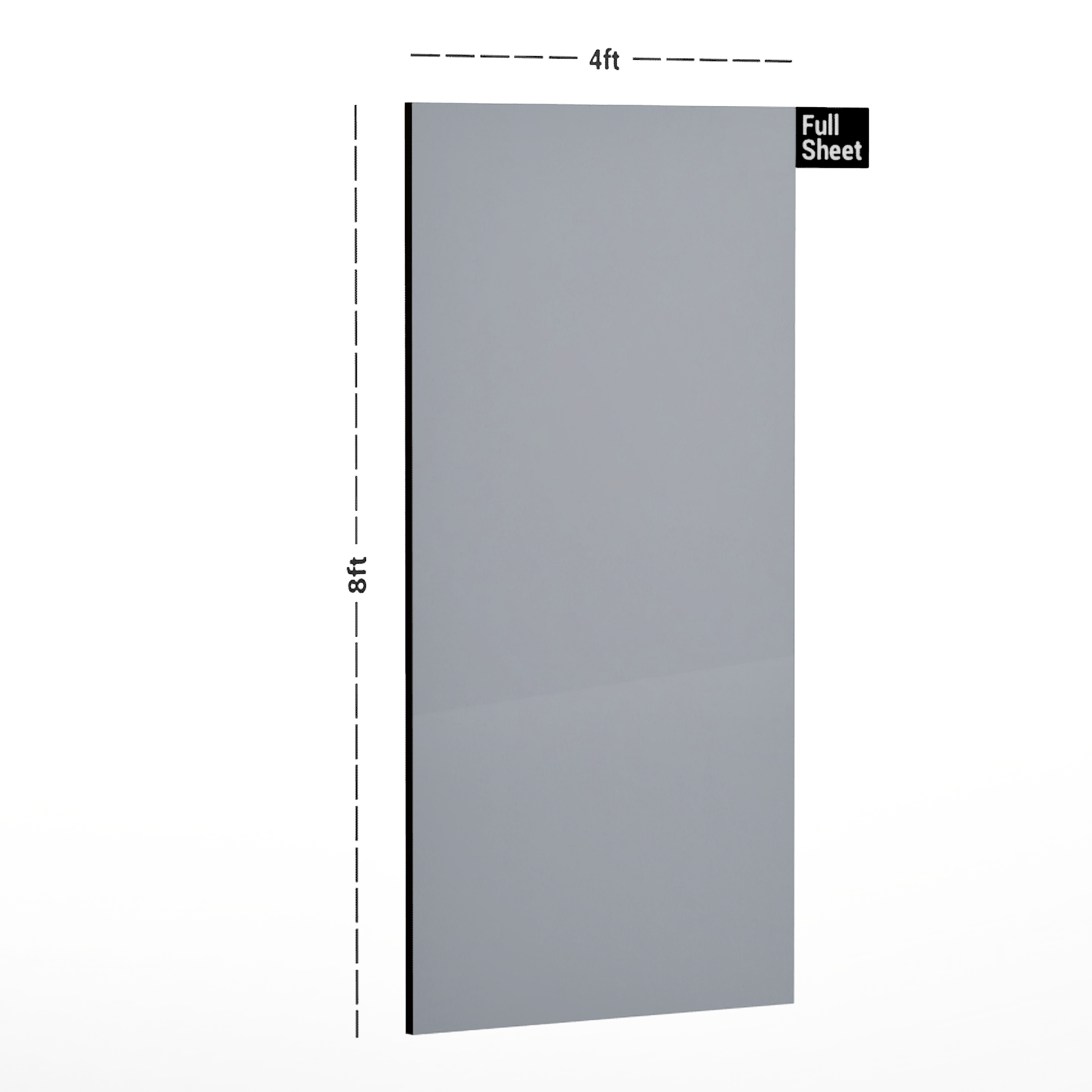 Dimension image of BLUISH GREY-234 HG 2440x1220 mm High Gloss Finish 1mm Laminate | matching Edgeband - (Rehau - 333698
-008) | ( E3 - 1515 HG) in an isometric setup | Material Depot