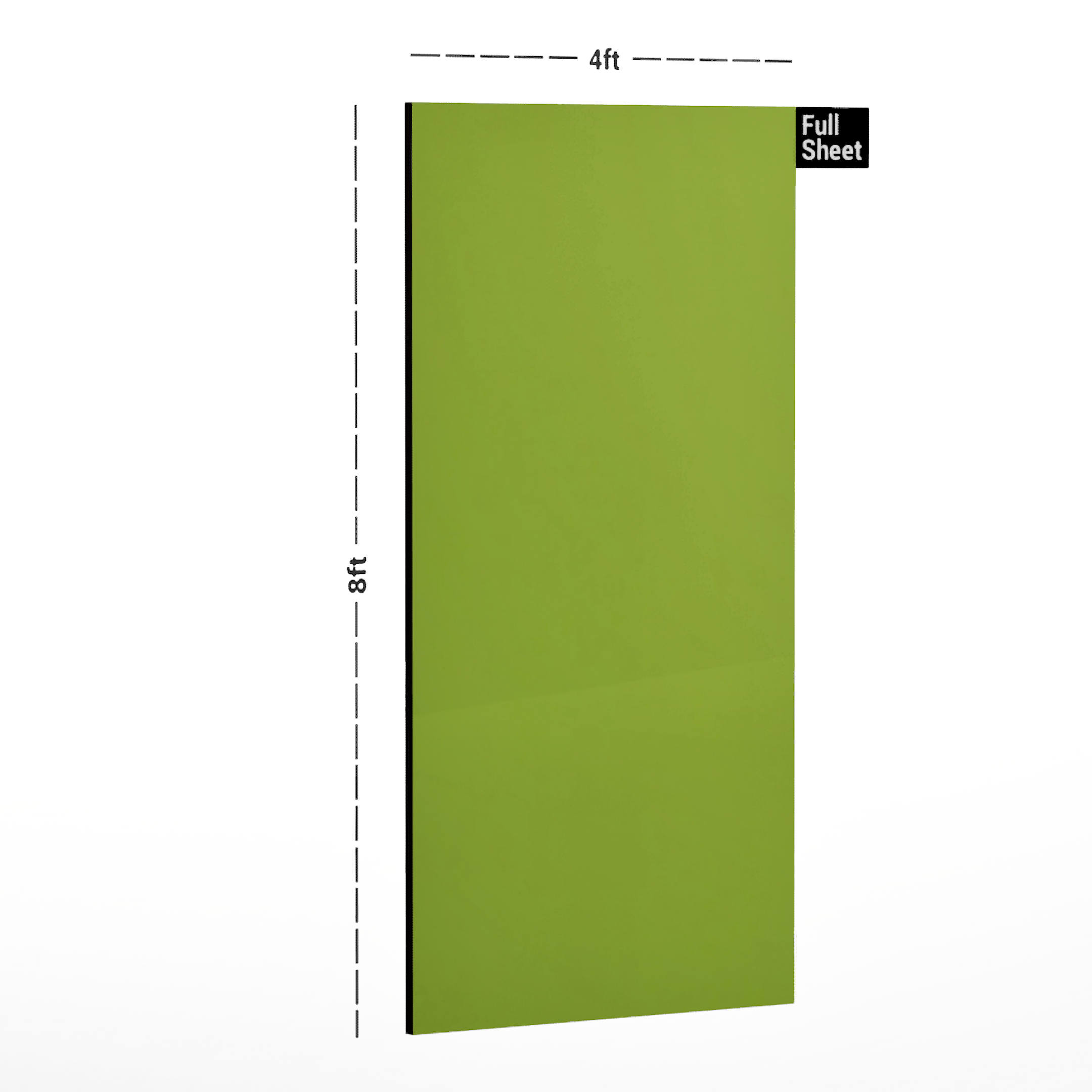 Dimension image of LIME GREEN-275 SU 2440x1220 mm Suede Finish 1mm Laminate in an isometric setup | Material Depot