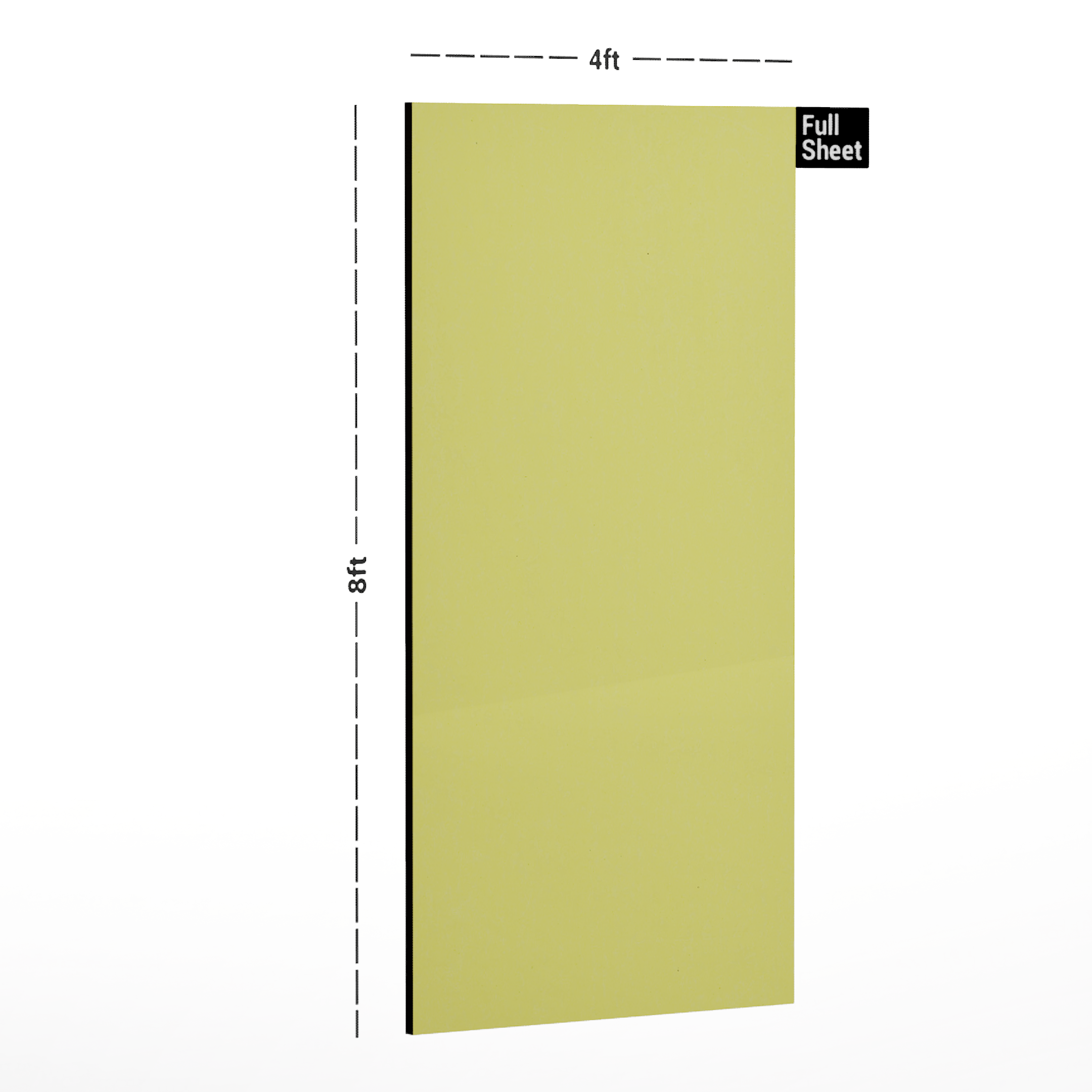 Dimension image of 80204 GL Chiffon 8 ft x 4 ft High Gloss Finish Liner Laminate - 0.8 mm in an isometric setup | Material Depot