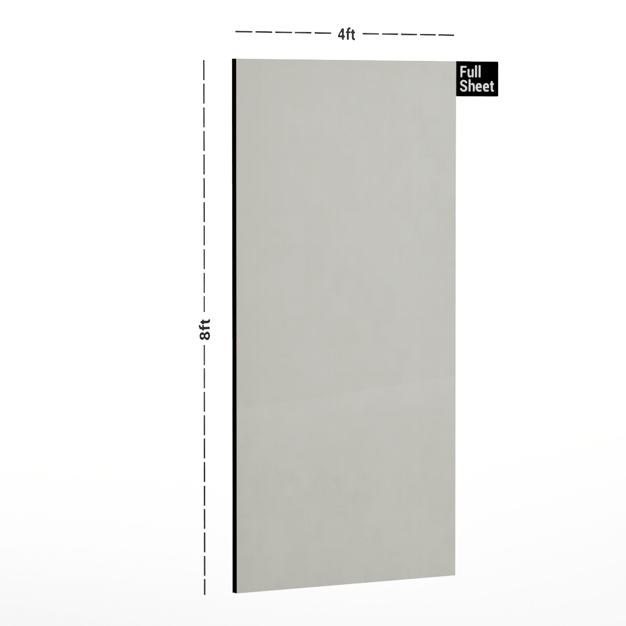 Dimension image of 9141 SM 9141 SM White Metallic 8 ft x 4 ft Shine Metal Finish Laminate - 0.8 mm in an isometric setup | Material Depot