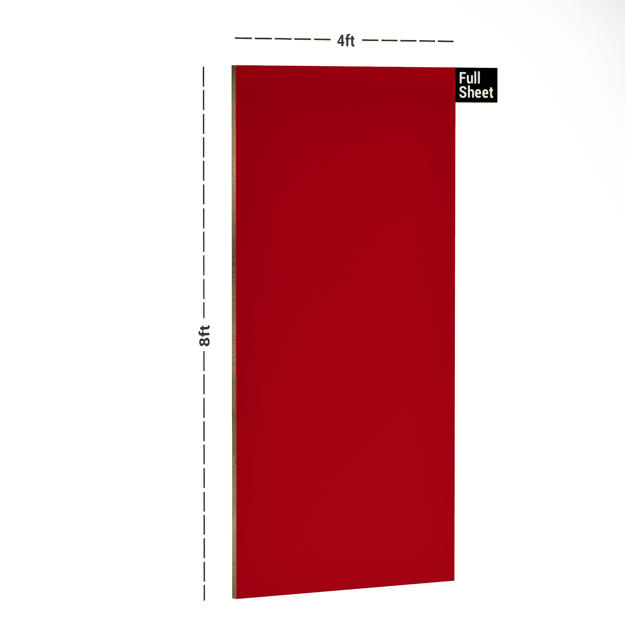 Dimension image of SHM 2119 Red On Red 8 ft x 4 ft Metallic Sparkles Finish PVC Laminate - 1.25 mm in an isometric setup | Material Depot