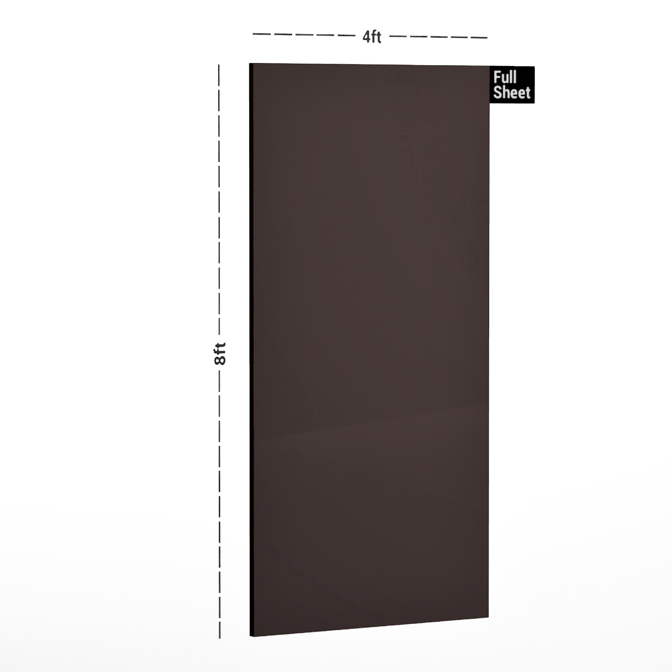 Dimension image of AR 6004 Pantone Java 8 ft x 4 ft Skin Matt Anti Scratch Finish Acrylic Laminate - 1.5 mm in an isometric setup | Material Depot