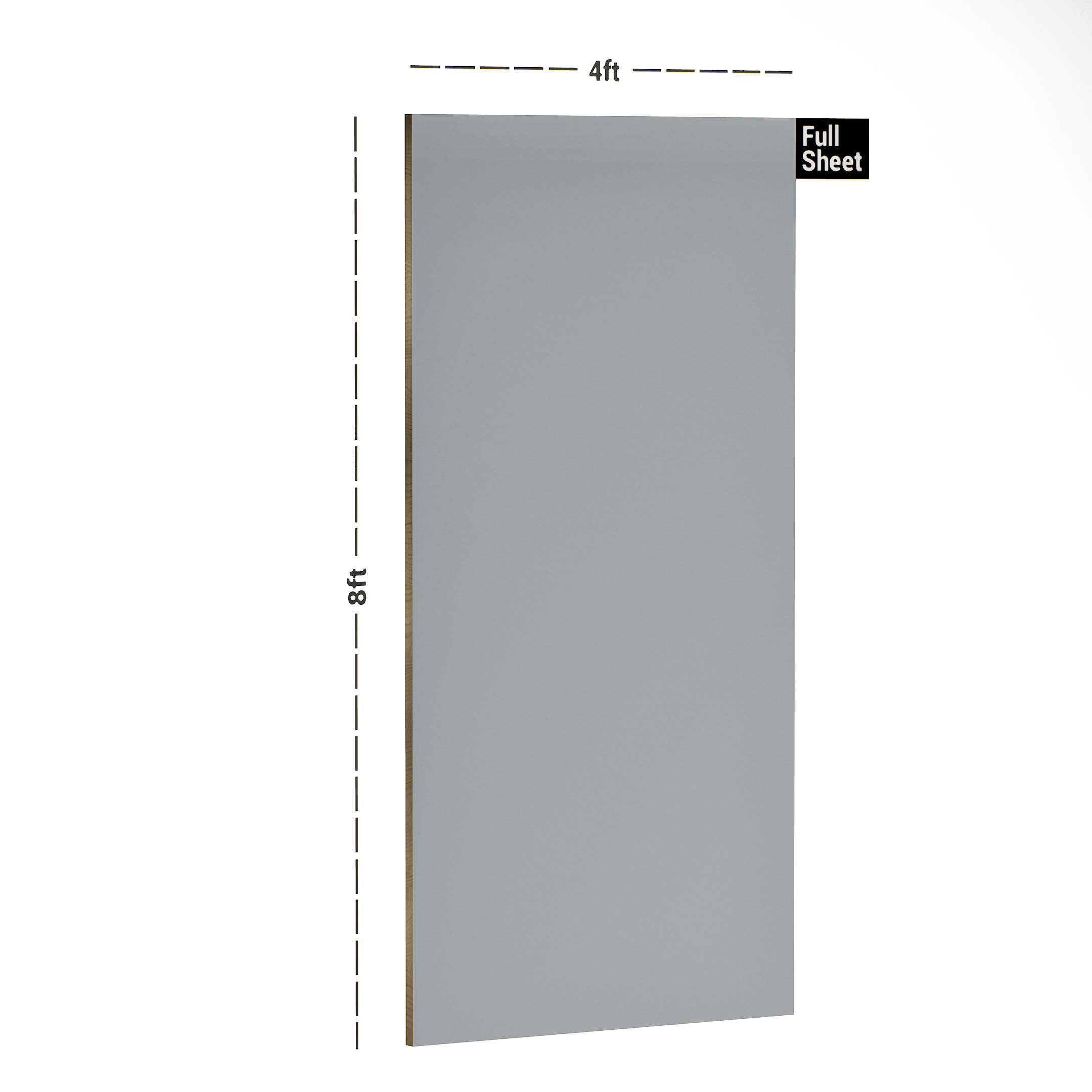 Dimension image of UCO 614 Light Gey 8 ft x 4 ft Unicore Finish The One MM Laminate - 1 mm in an isometric setup | Material Depot