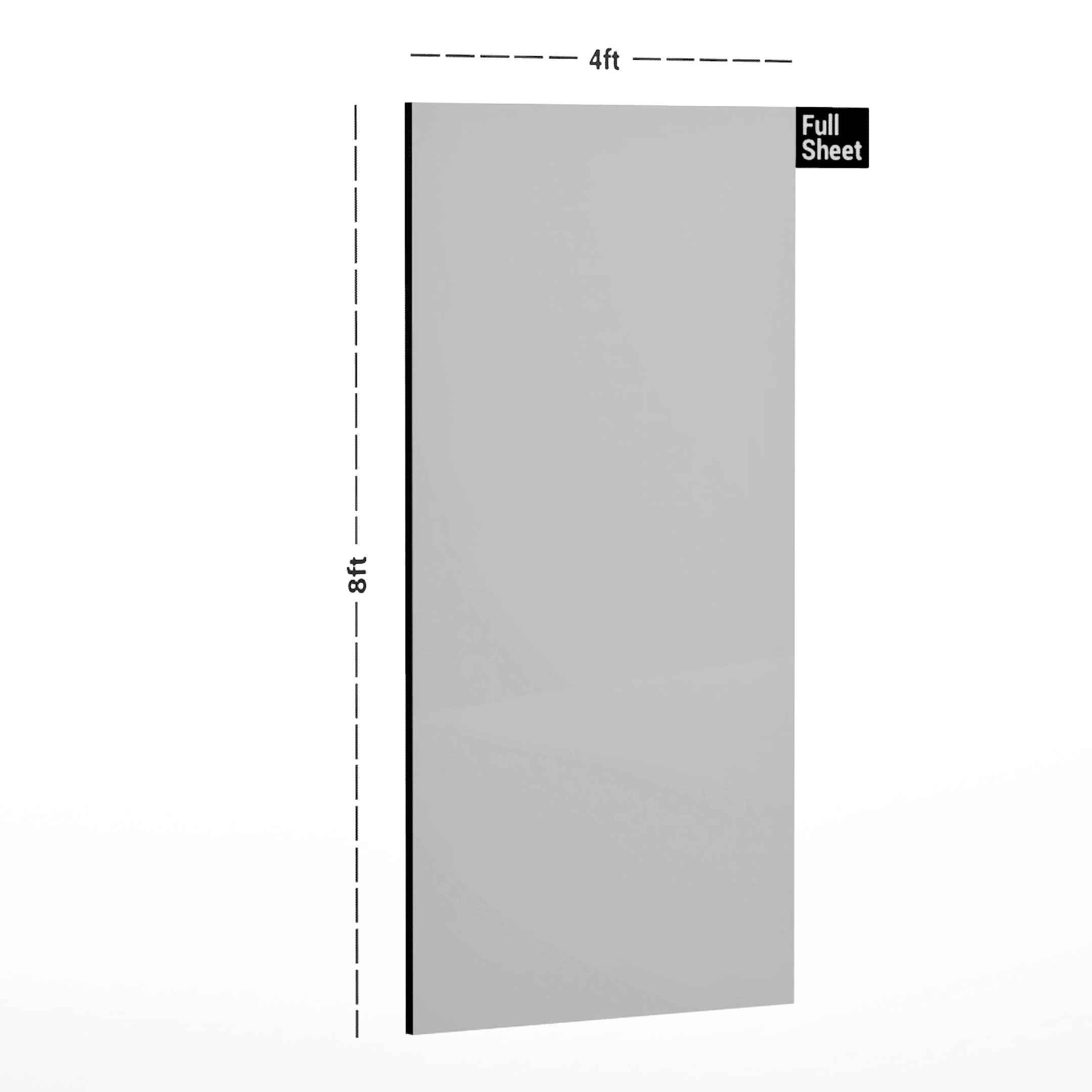 Dimension image of DG 6148 Misty Grey Metallic 8 ft x 4 ft Diamond Gloss Metallic Finish The One MM Laminate - 1 mm in an isometric setup | Material Depot