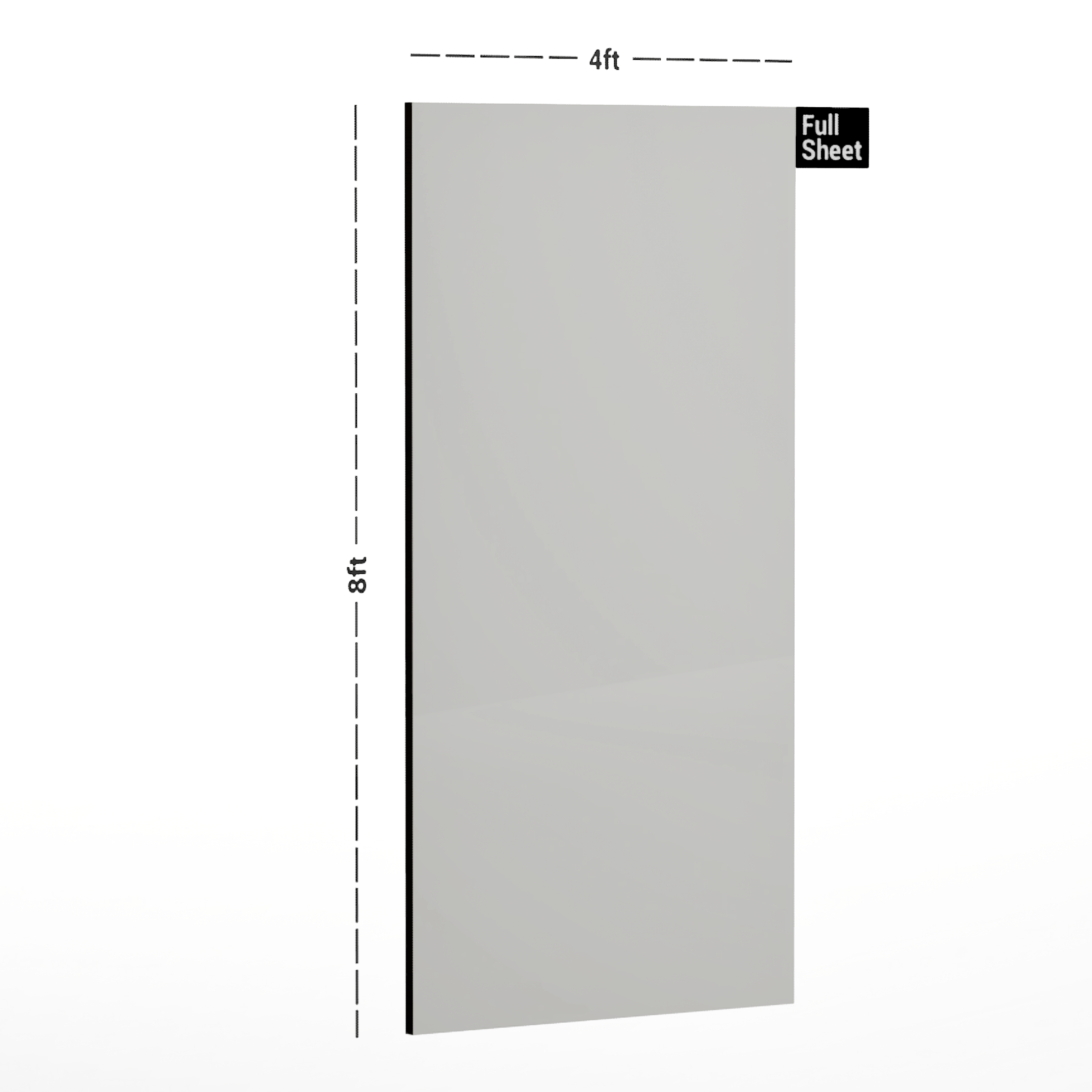 Dimension image of PHG 402 Foxtort PVC White 8 ft x 4 ft Plain High Gloss Finish Laminate - 1 mm in an isometric setup | Material Depot