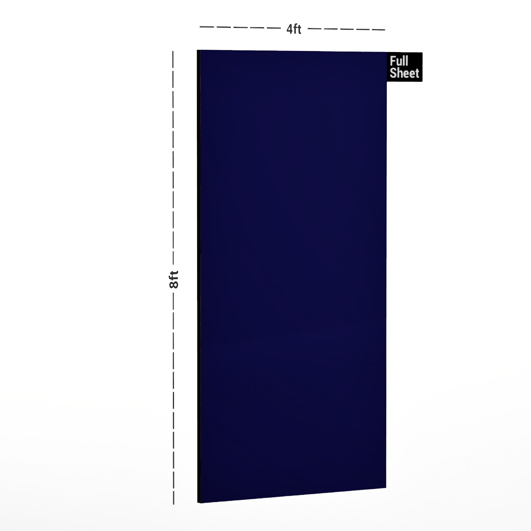 Dimension image of HGL 719 Plain Color Series Oriental Blue 8 ft x 4 ft High Gloss Finish Laminate - 0.92 mm in an isometric setup | Material Depot