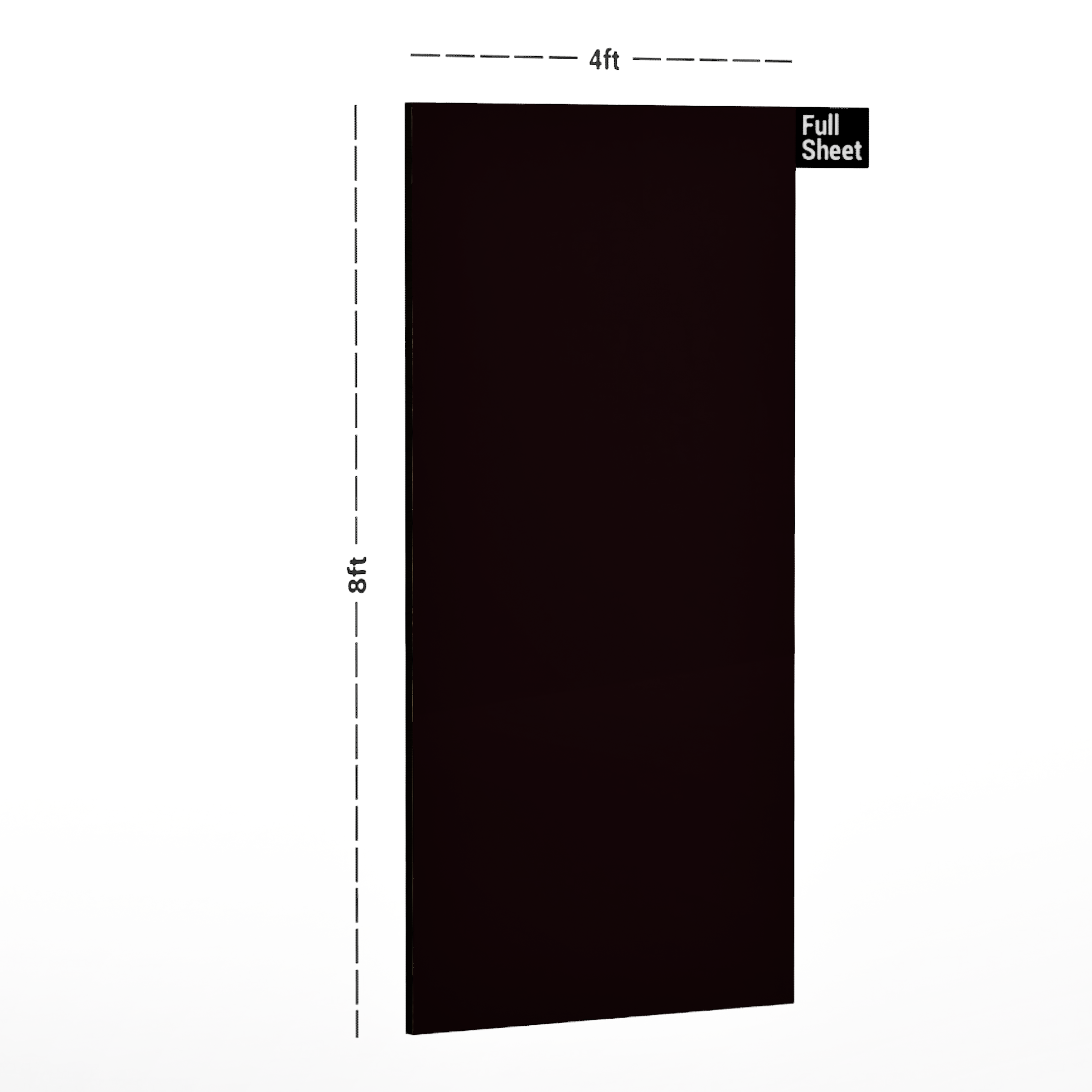 Dimension image of HGL 717 Plain Color Series Blackcurrant 8 ft x 4 ft High Gloss Finish Laminate - 0.92 mm in an isometric setup | Material Depot