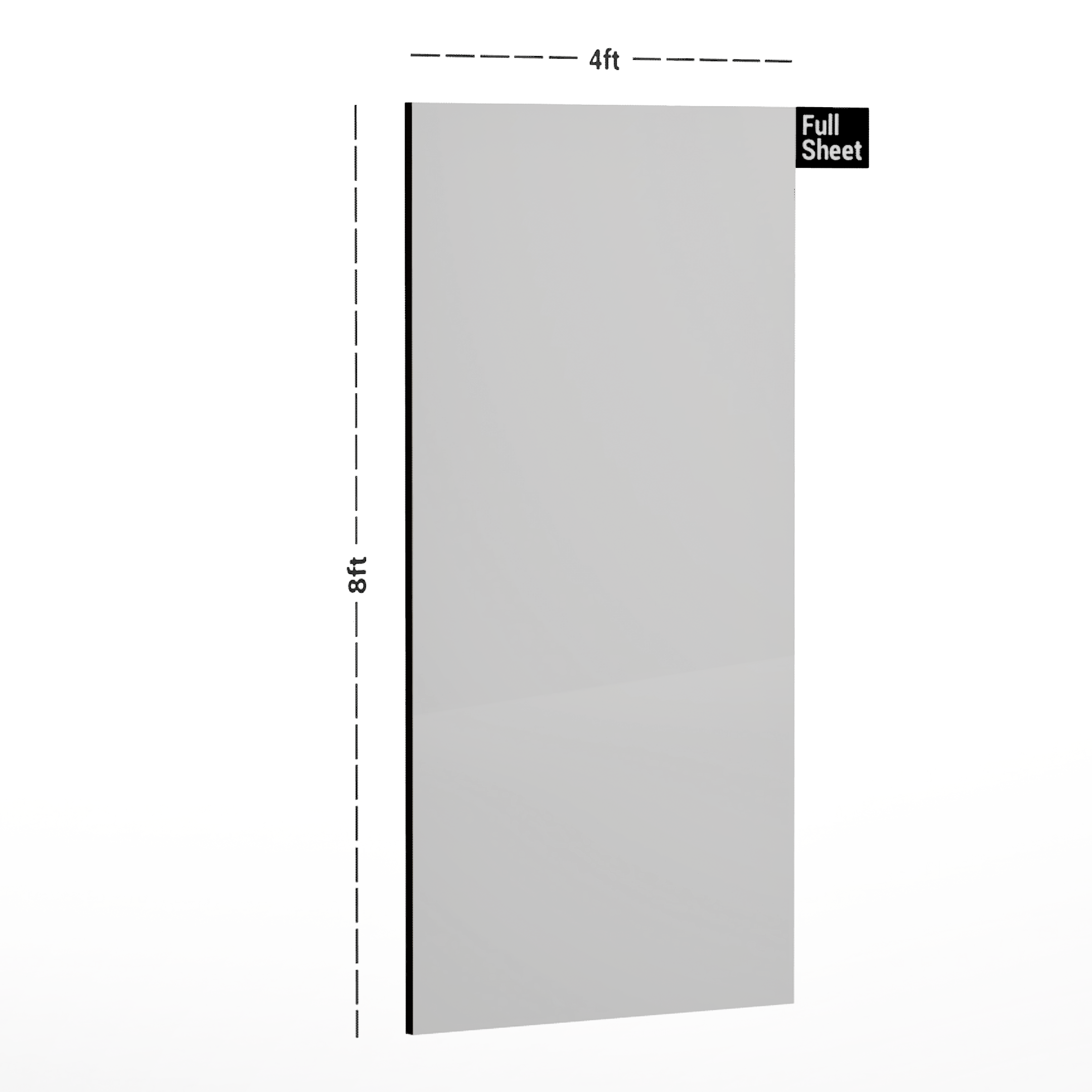 Dimension image of IT 124 701 Prime White 8 ft x 4 ft Crystal Metallic Finish Italam Laminate - 1 mm in an isometric setup | Material Depot