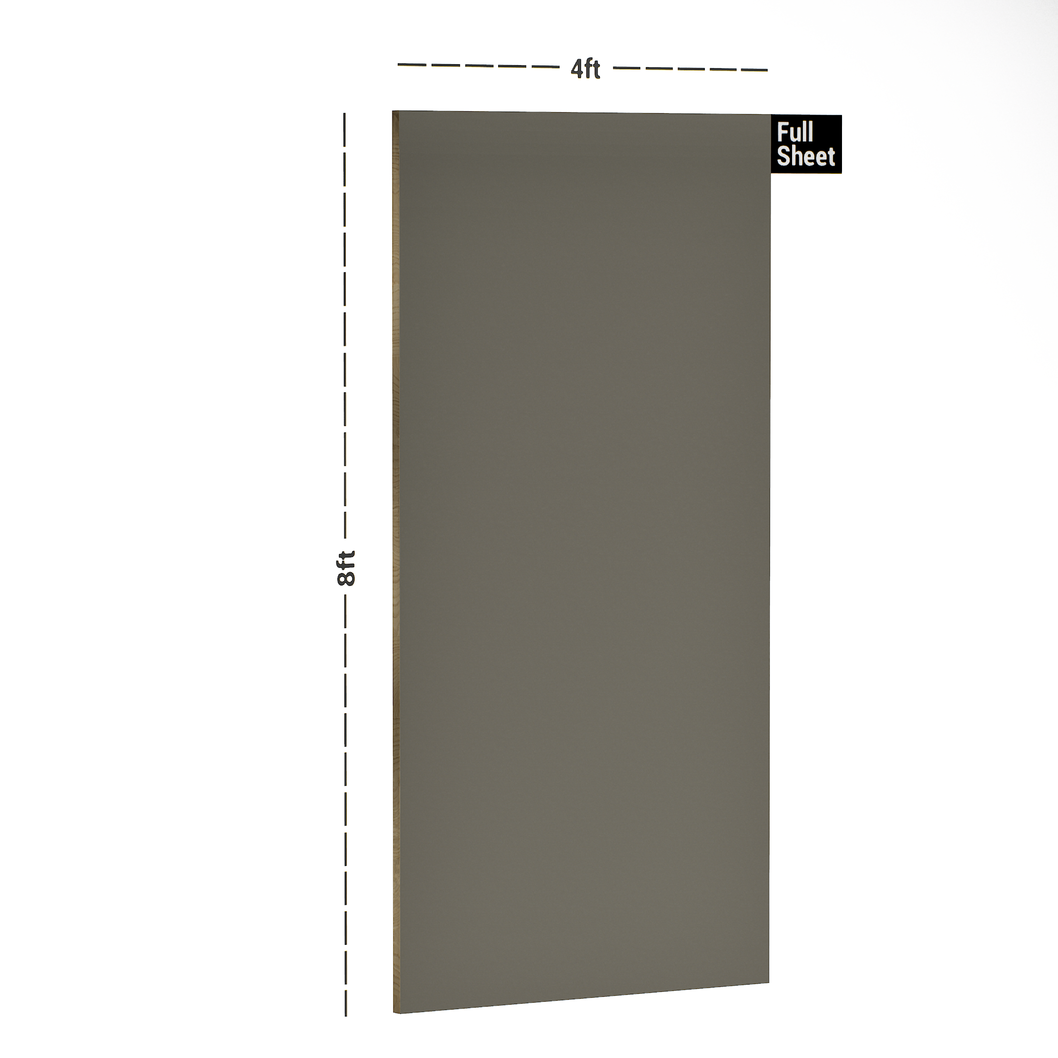 Dimension image of PL 124 844 PU Finish 8 ft x 4 ft 5G Laminate - 1 mm in an isometric setup | Material Depot