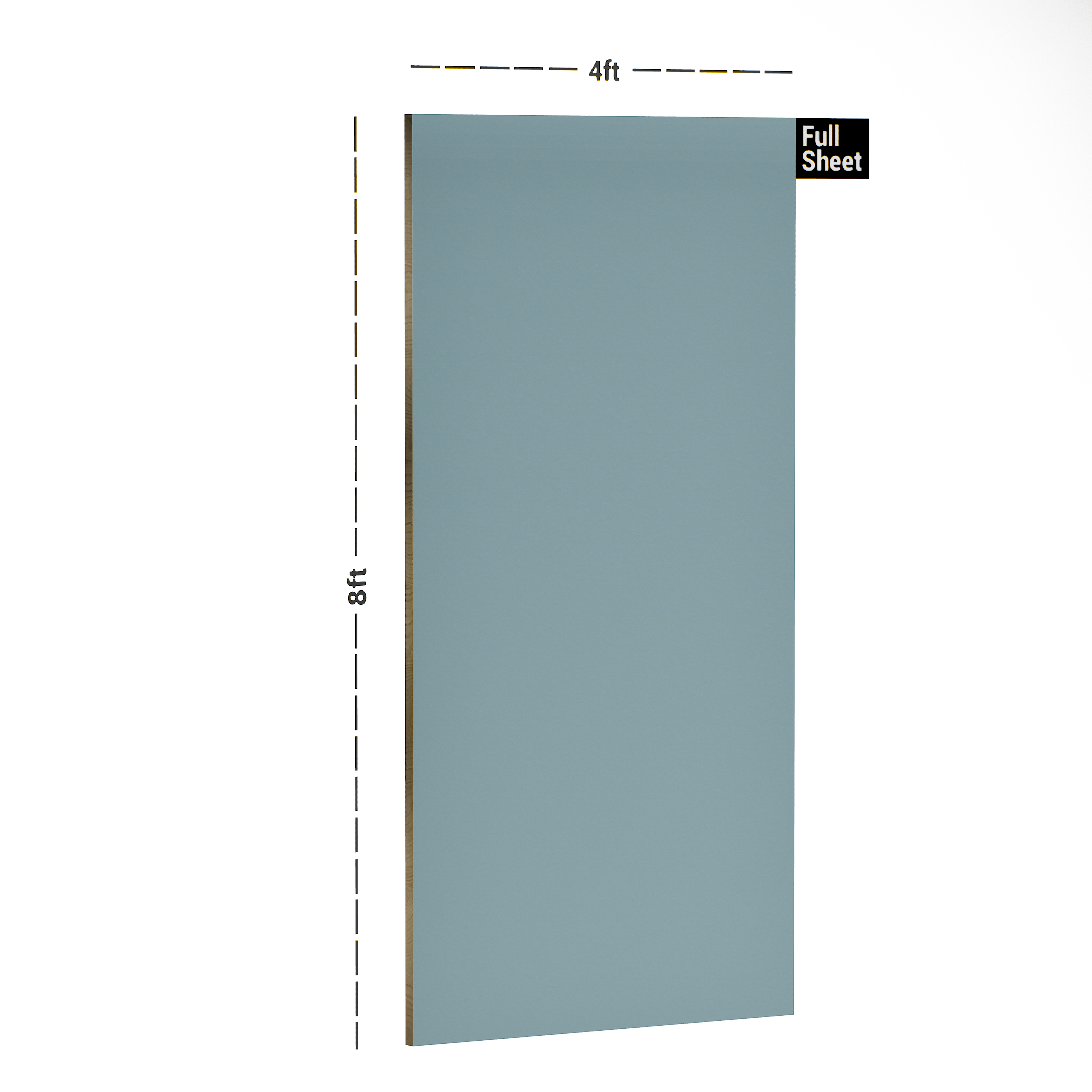 Dimension image of SA 13641 Blue 8 ft x 4 ft High Gloss Finish Acrylic Laminate - 1.25 mm in an isometric setup | Material Depot