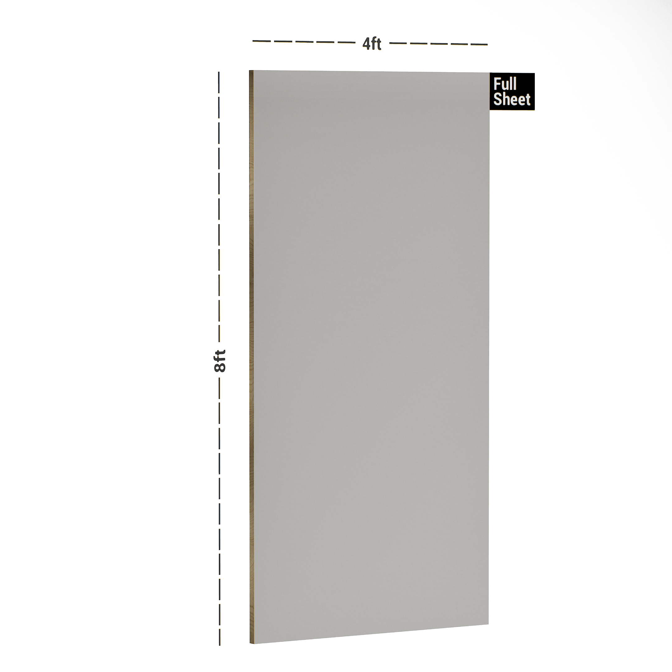 Dimension image of SA 13620 Irish White Frost 8 ft x 4 ft High Gloss Finish Acrylic Laminate - 1.25 mm in an isometric setup | Material Depot