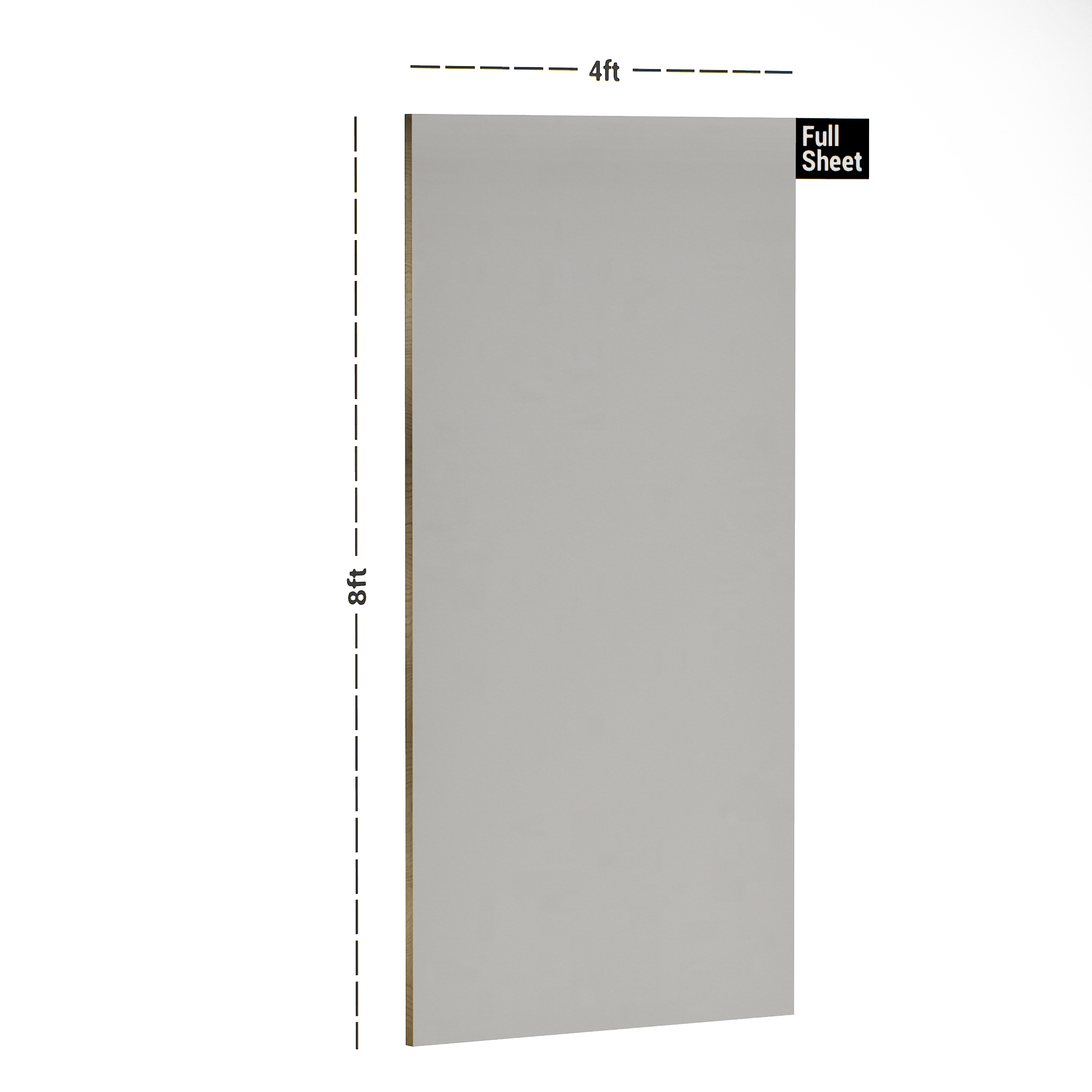 Dimension image of SA 23675 Metallic White 8 ft x 4 ft High Gloss Finish Acrylic Laminate - 1.25 mm in an isometric setup | Material Depot