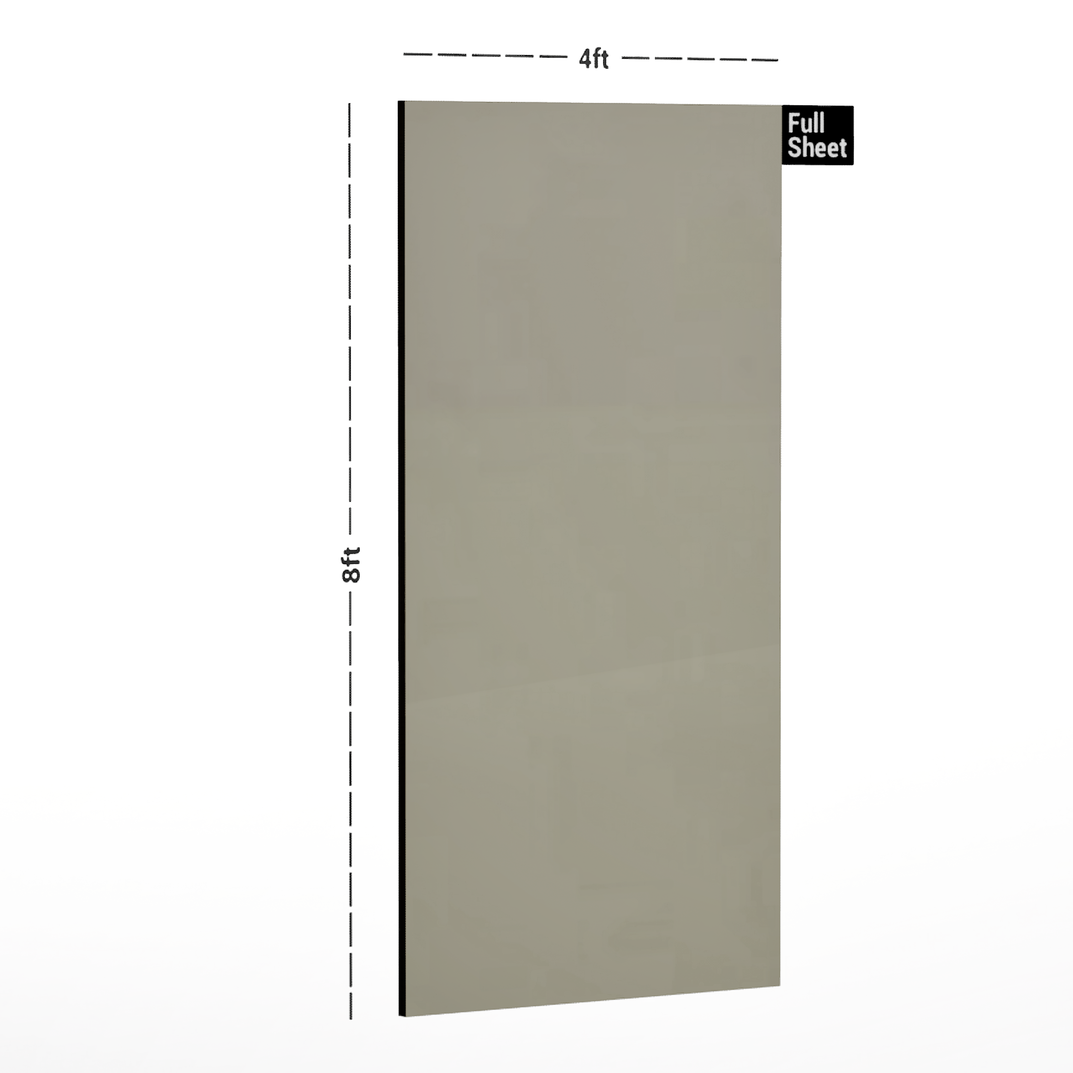 Dimension image of ARC 8613 Harvor Grey 8 ft x 4 ft High Gloss Finish Acrylic Laminate - 1.5 mm in an isometric setup | Material Depot