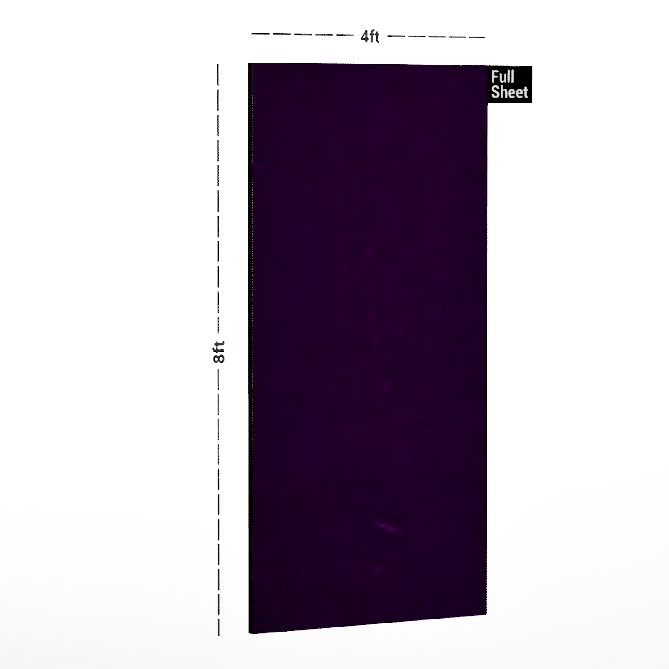 Dimension image of ARC 8622 Purple Pearl 8 ft x 4 ft High Gloss Finish Acrylic Laminate - 1.5 mm in an isometric setup | Material Depot