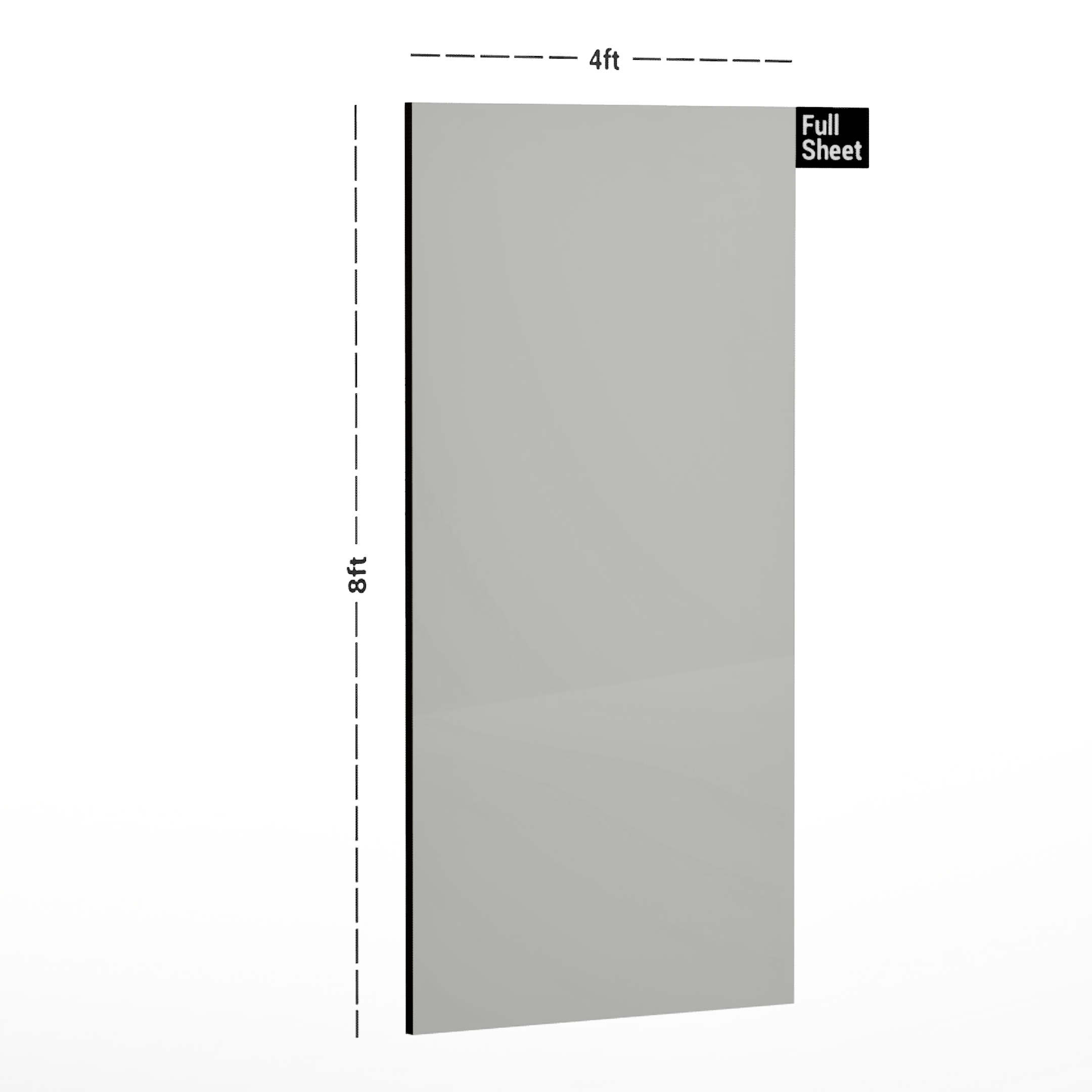 Dimension image of 618x MR Absolute White 8 ft x 4 ft Mirrors Series Laminate - 1 mm in an isometric setup | Material Depot