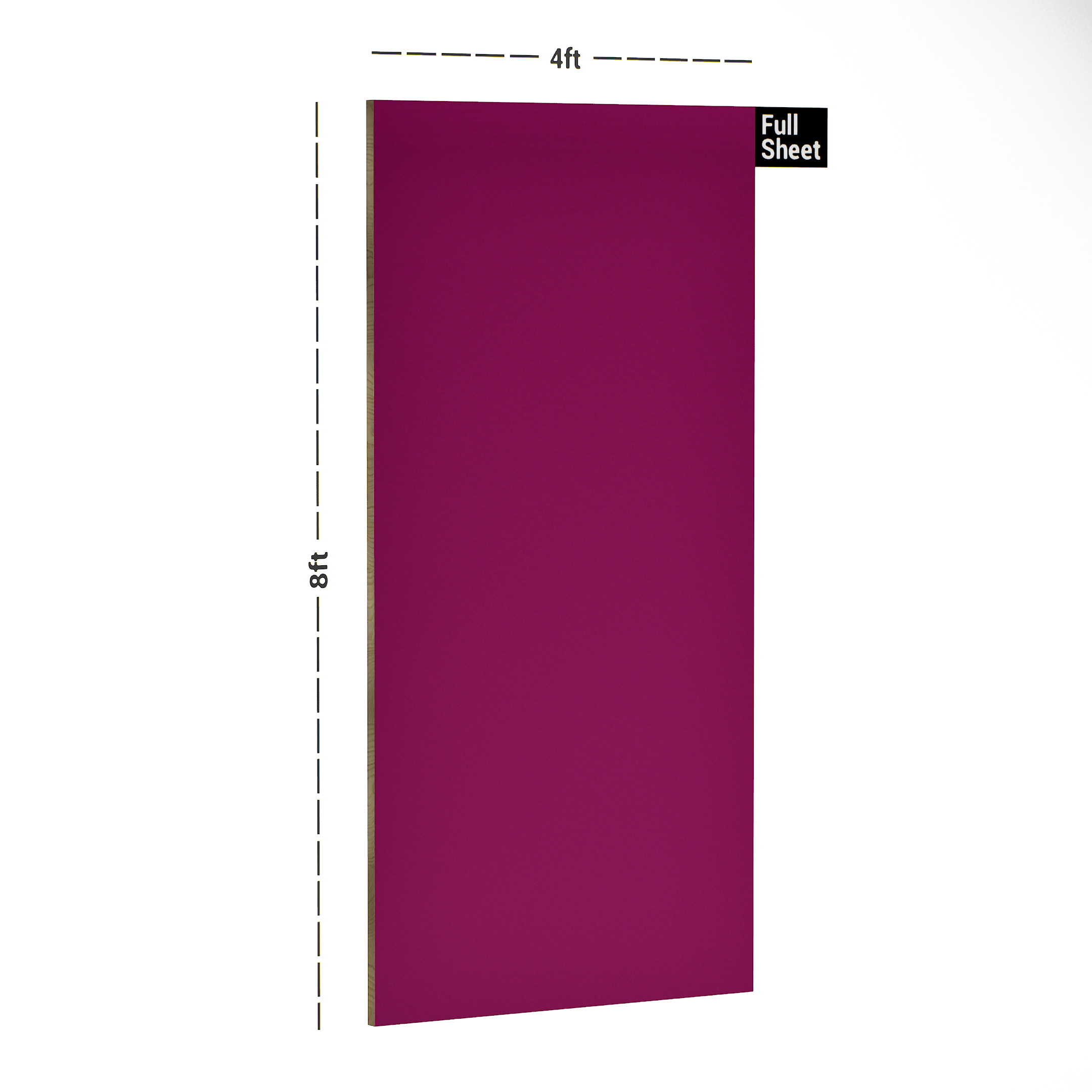 Dimension image of 345 MR Spot Pink 8 ft x 4 ft Mirrors Series Laminate - 1 mm in an isometric setup | Material Depot