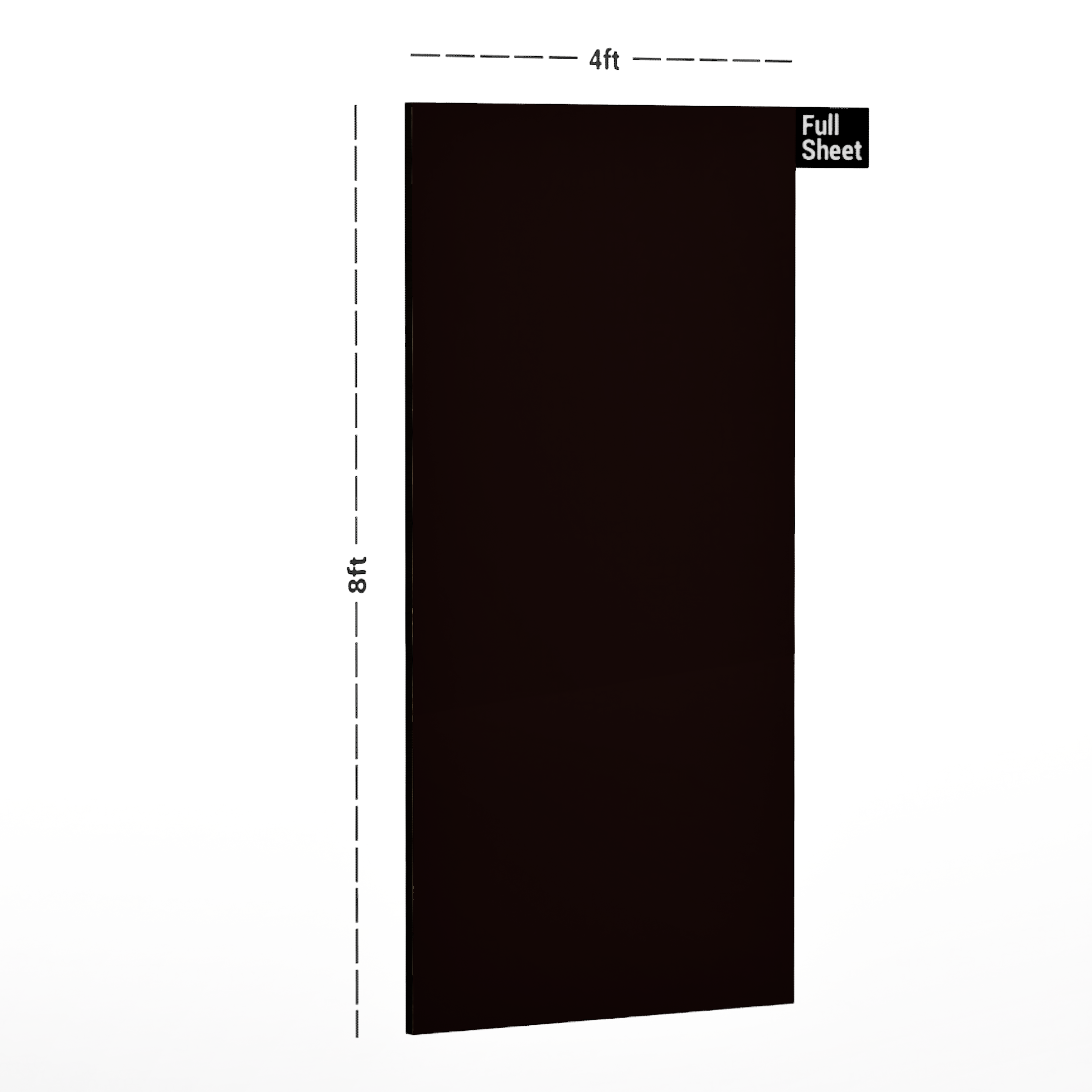 Dimension image of 605x MR Wine Red 8 ft x 4 ft Mirrors Series Laminate - 1 mm in an isometric setup | Material Depot