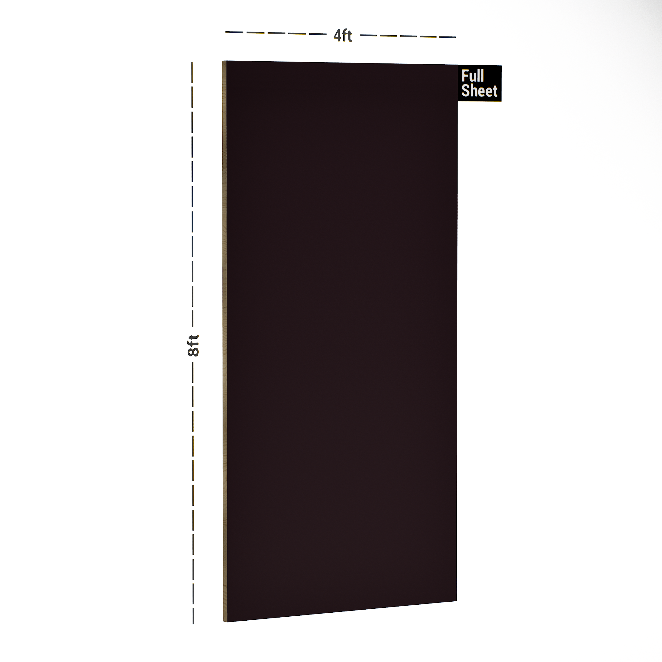 Dimension image of 346 MR Wine 8 ft x 4 ft Mirrors Series Laminate - 1 mm in an isometric setup | Material Depot