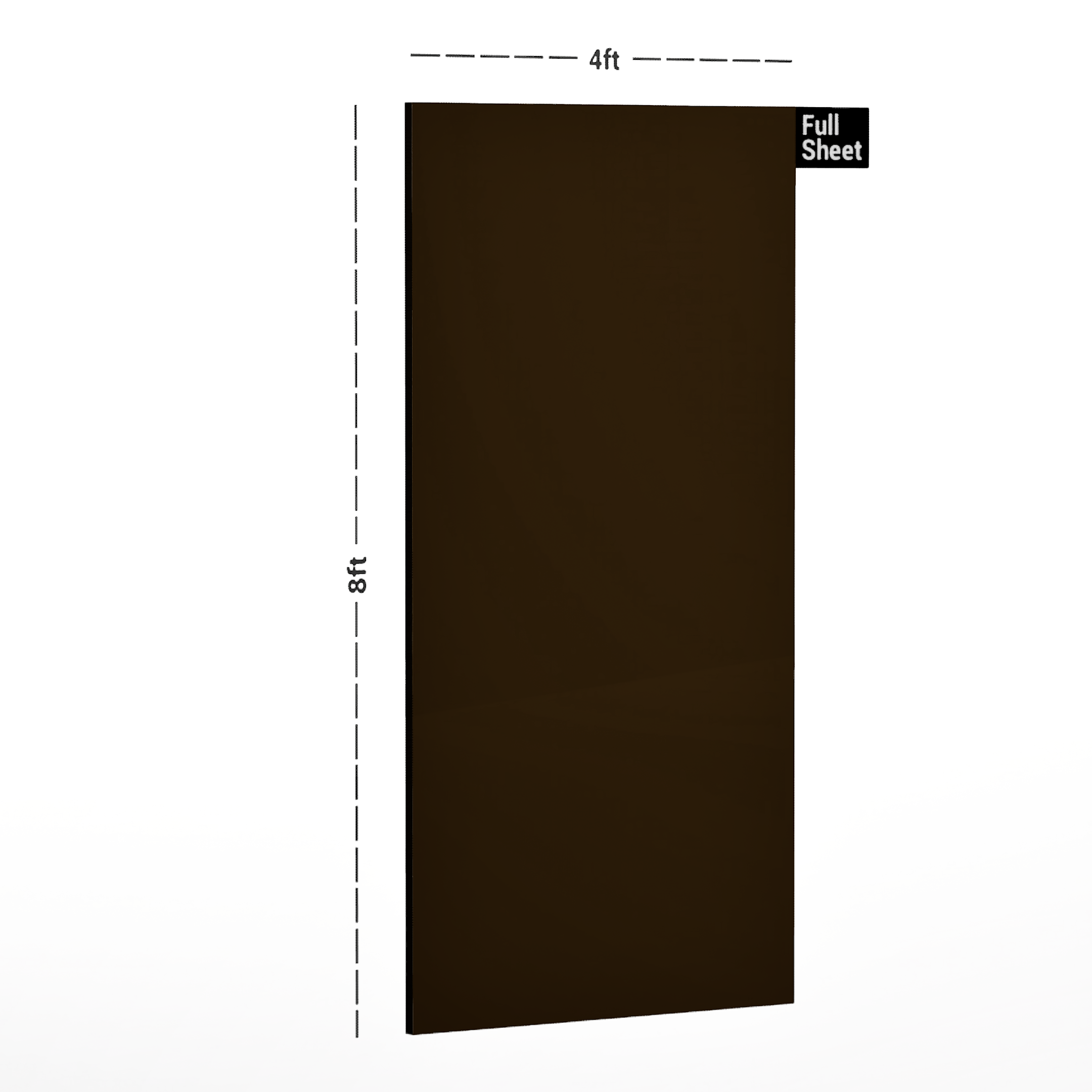 Dimension image of 8023 SF Coffee 8 ft x 4 ft Solid Colors Finish Laminate - 0.8 mm in an isometric setup | Material Depot