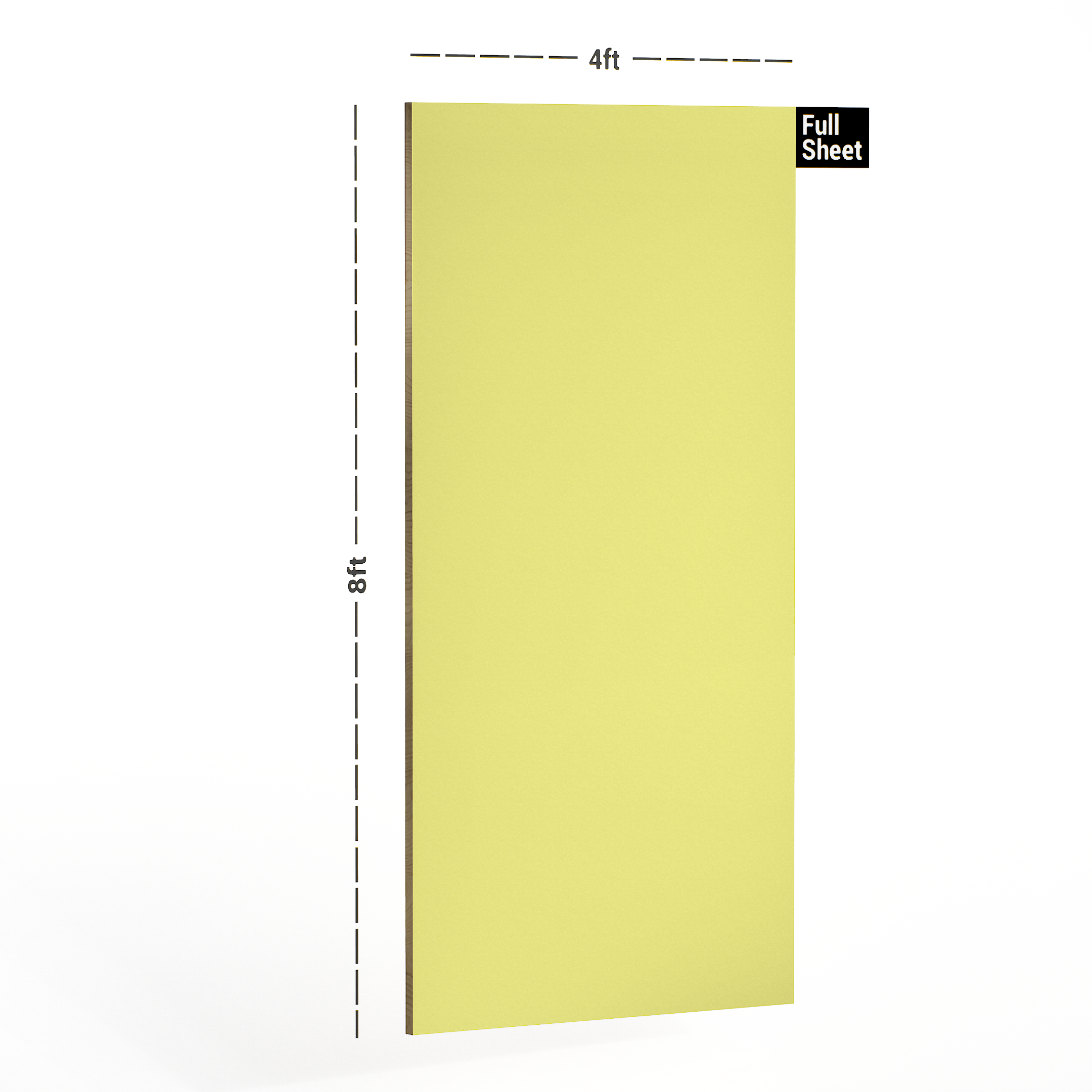 Dimension image of 1216 SD Heritage Lemon Yellow 8 ft x 4 ft Suede Finish Laminate - 1 mm in an isometric setup | Material Depot