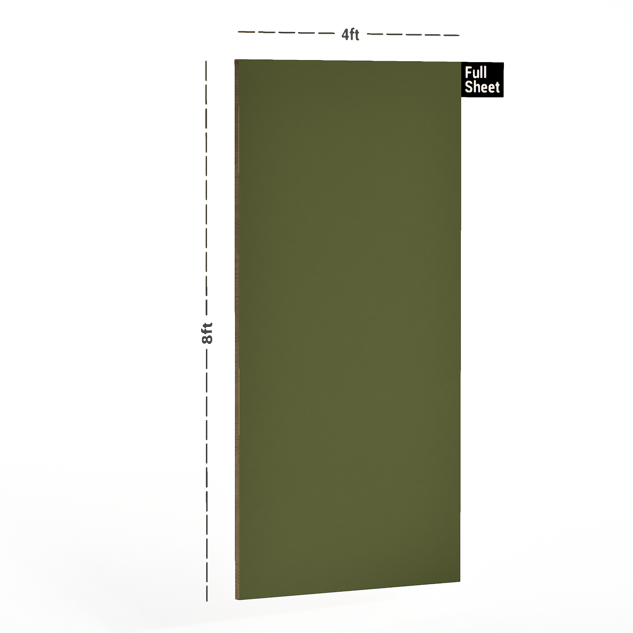 Dimension image of 1298 SD Heritage Olive 8 ft x 4 ft Suede Finish Laminate - 1 mm in an isometric setup | Material Depot