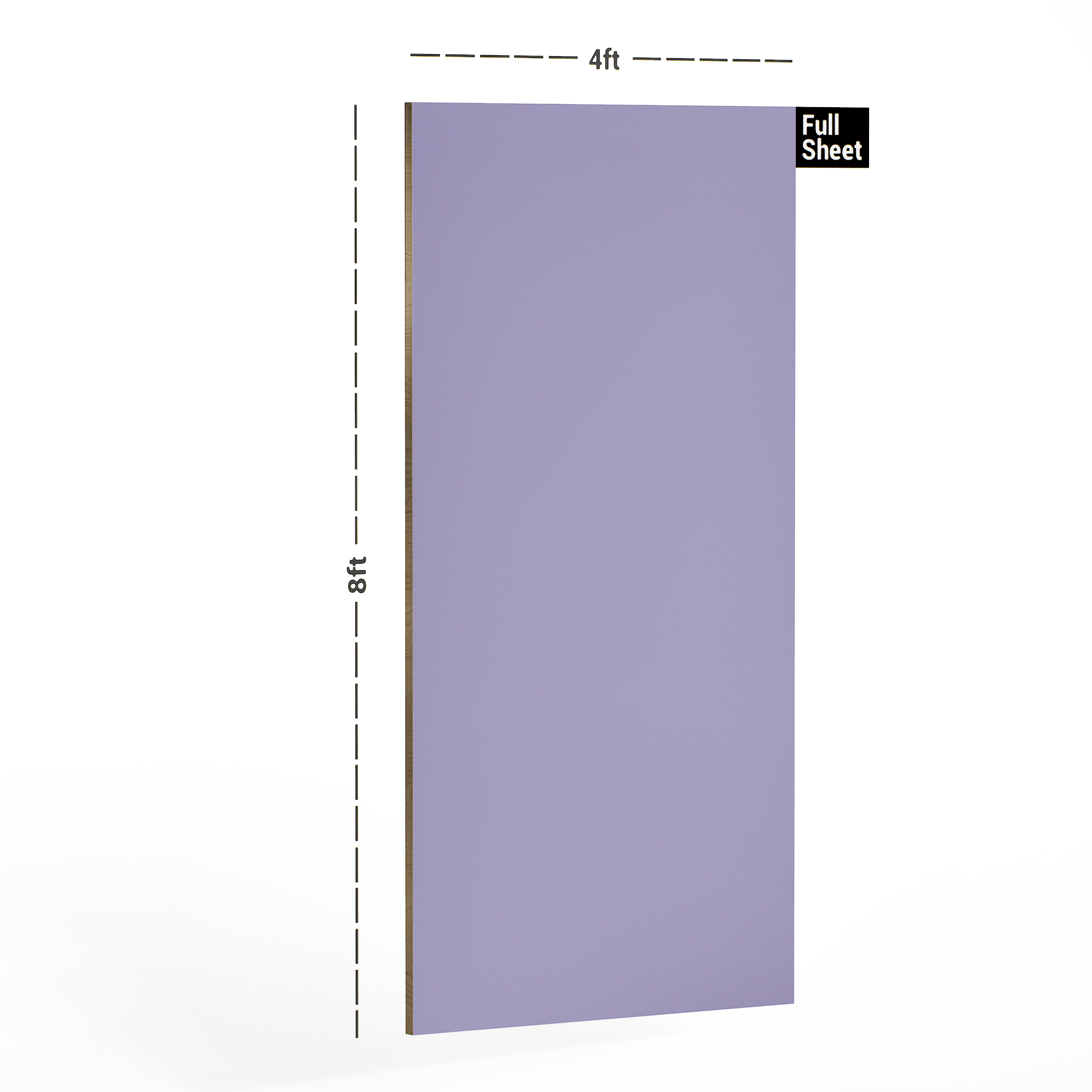 Dimension image of 1155 SD Heritage Classic Lilac 8 ft x 4 ft Suede Finish Laminate - 1 mm in an isometric setup | Material Depot