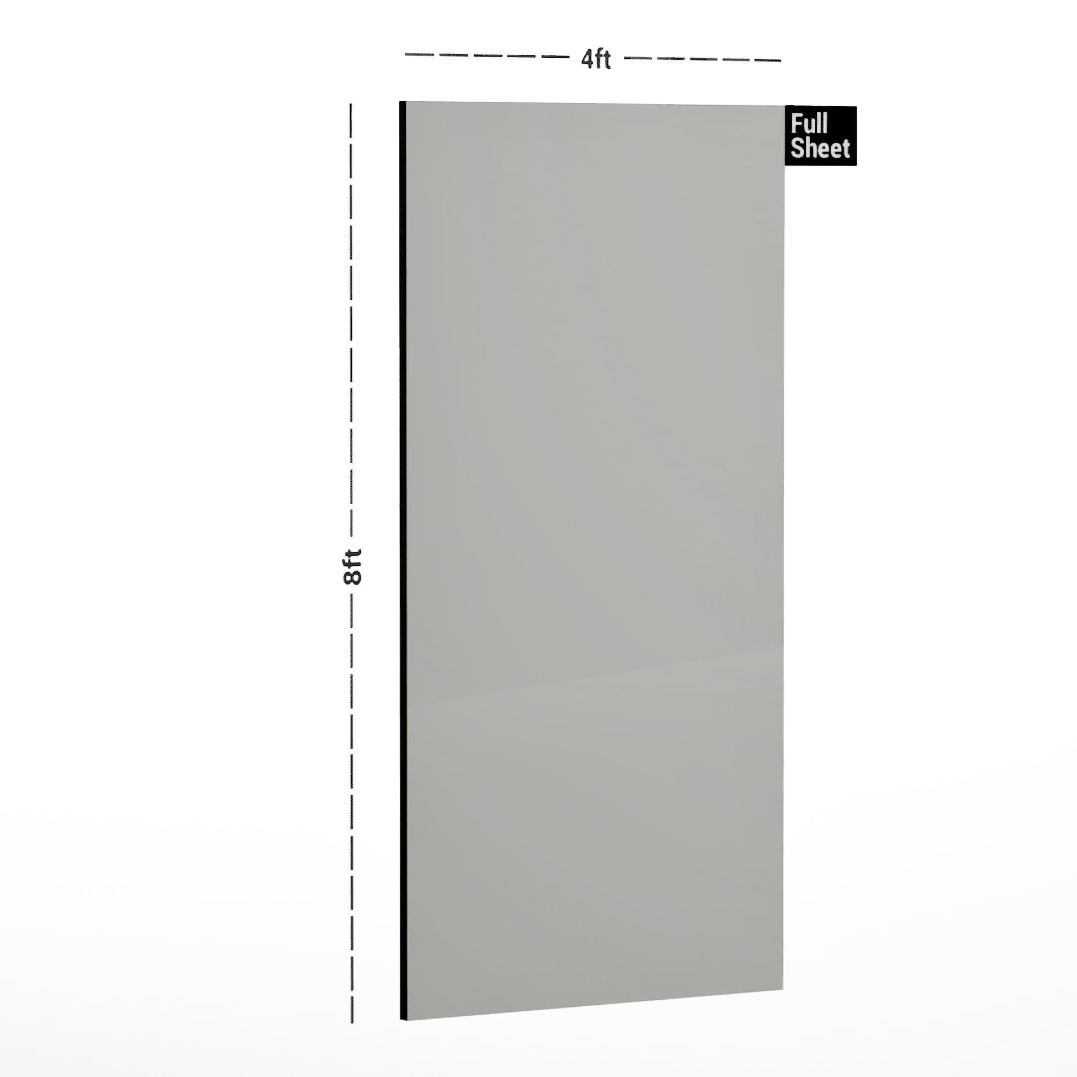 Dimension image of 8101 SF Grey Solid Pastels Finish 8 ft x 4 ft Laminate - 0.8 mm in an isometric setup | Material Depot