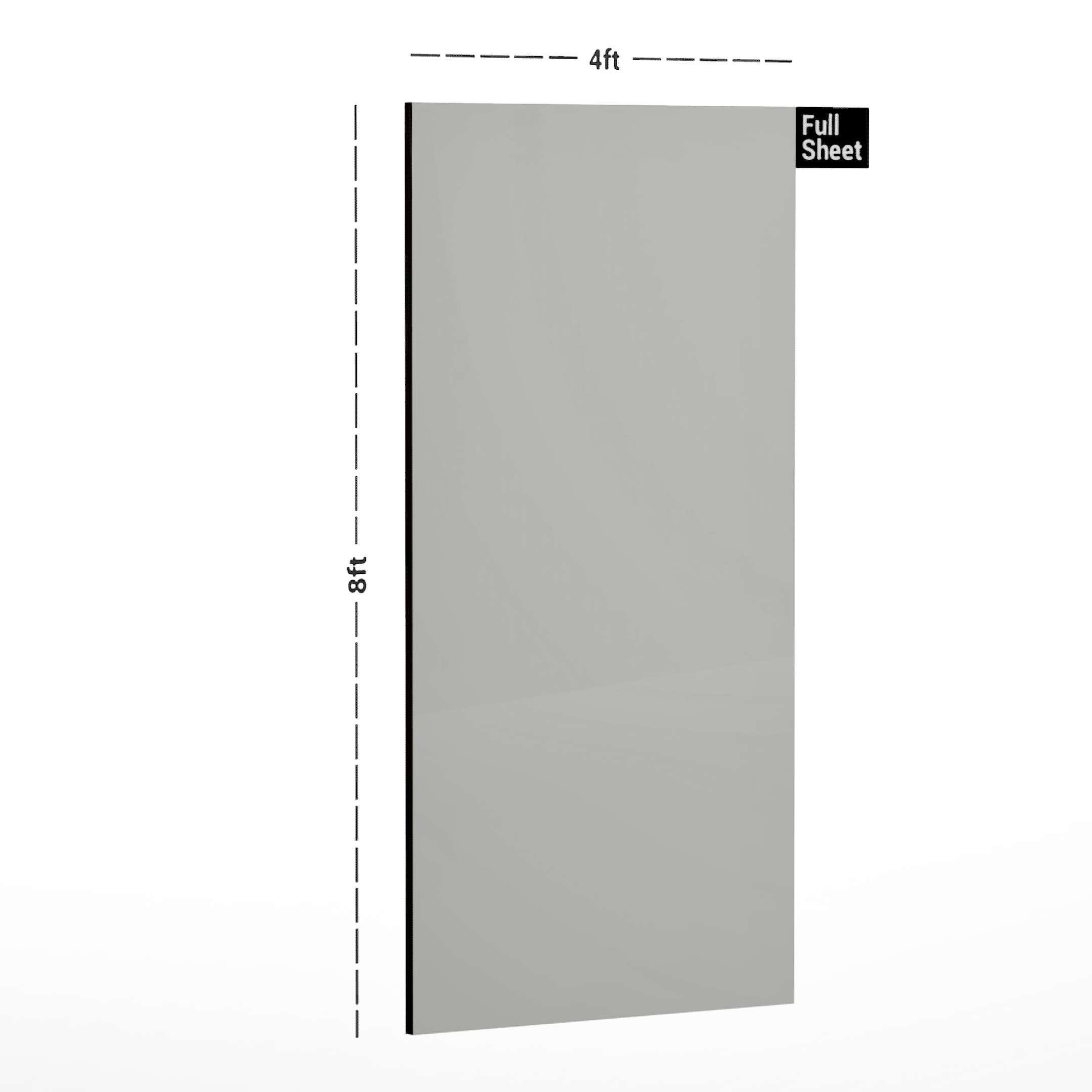 Dimension image of 8101 MF Grey Solid Pastels Finish 8 ft x 4 ft Laminate - 0.8 mm in an isometric setup | Material Depot