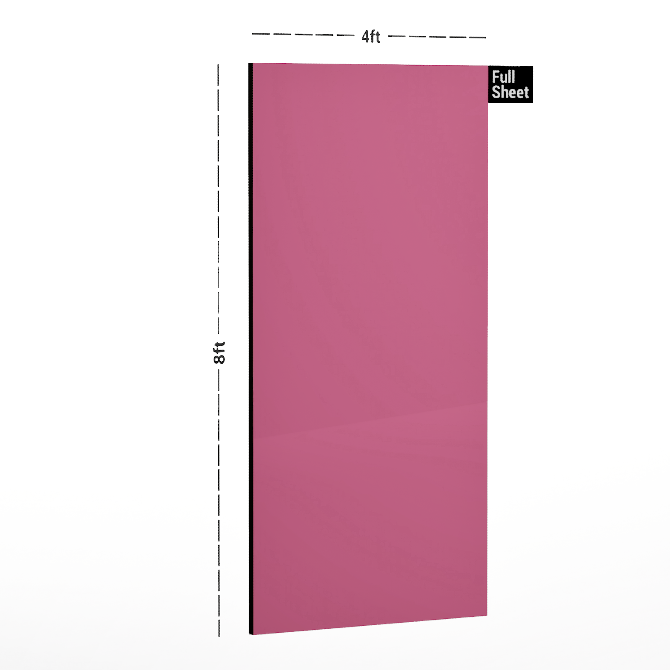 Dimension image of 8504 SF Baby Pink Solid Pastels Finish 8 ft x 4 ft Laminate - 0.8 mm in an isometric setup | Material Depot