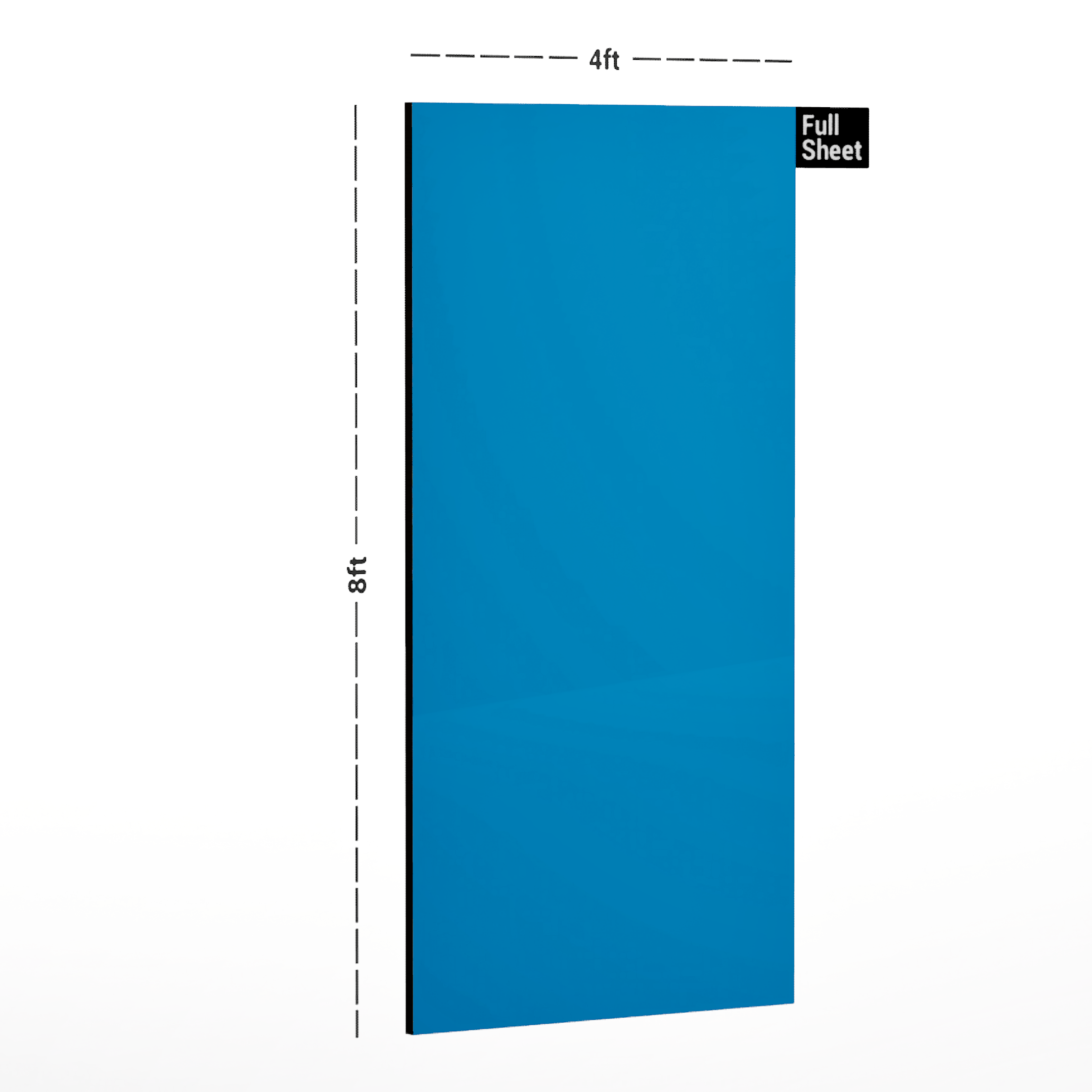 Dimension image of 8048 SF Sky Blue Solid Pastels Finish 8 ft x 4 ft Laminate - 0.8 mm in an isometric setup | Material Depot