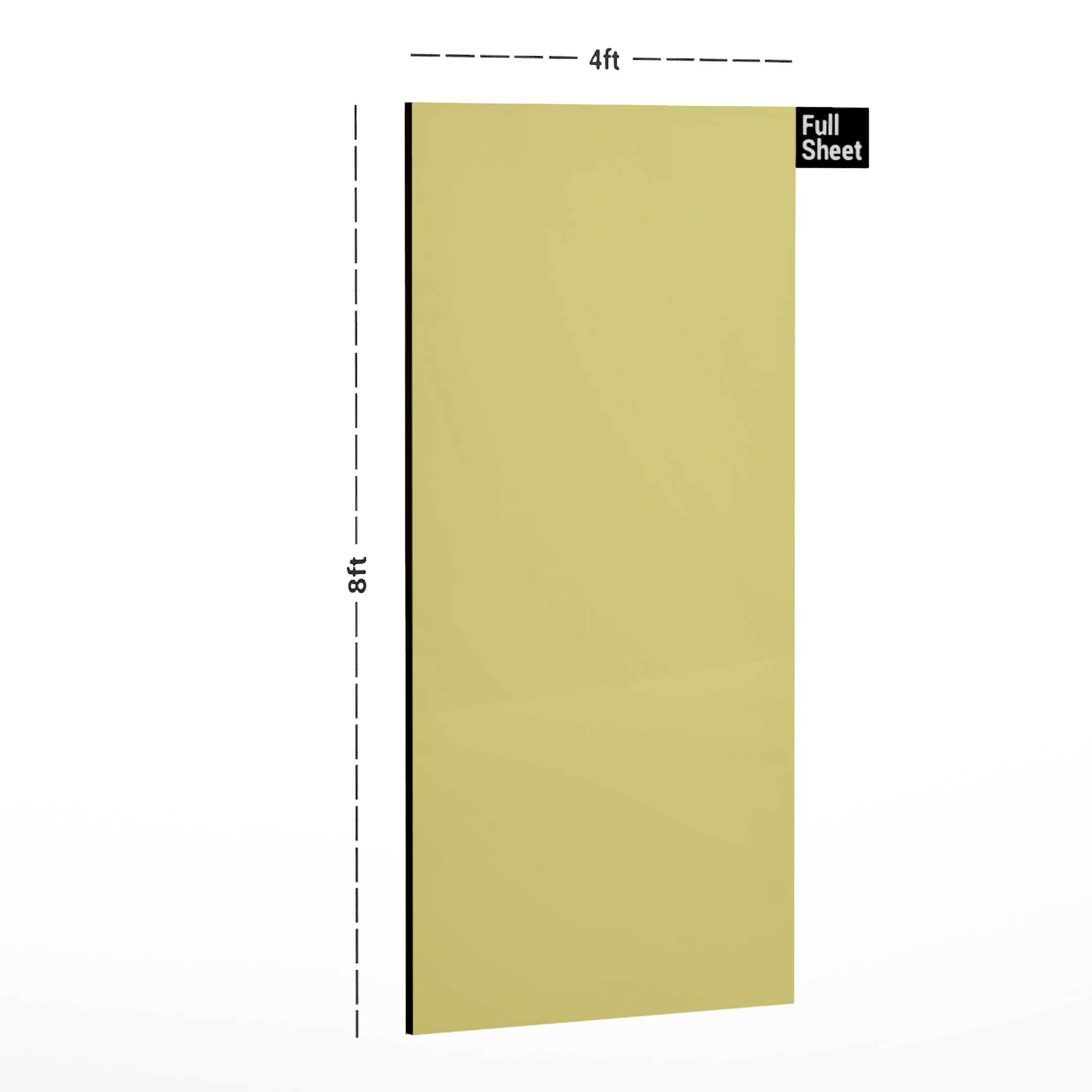 Dimension image of 8316 SF Light Yellow Solid Pastels Finish 8 ft x 4 ft Laminate - 0.8 mm in an isometric setup | Material Depot