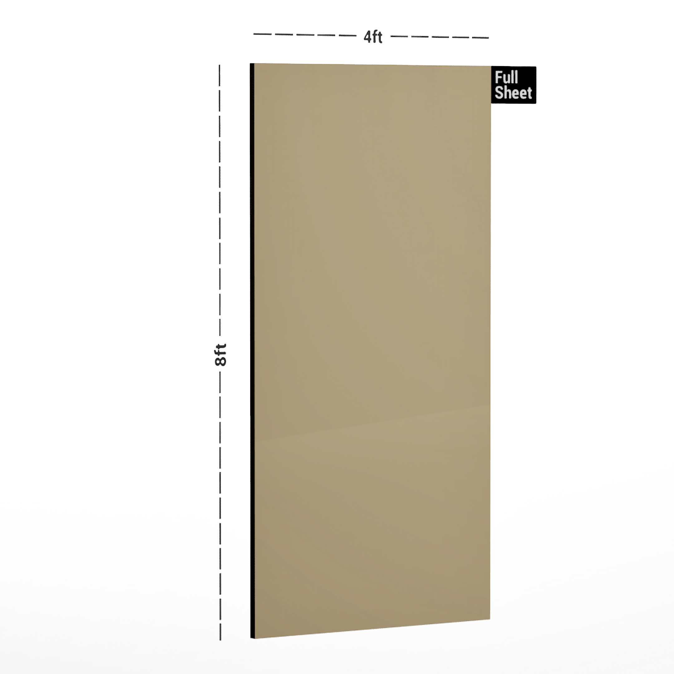 Dimension image of 8317 SF Beige Solid Pastels Finish 8 ft x 4 ft Laminate - 0.8 mm in an isometric setup | Material Depot