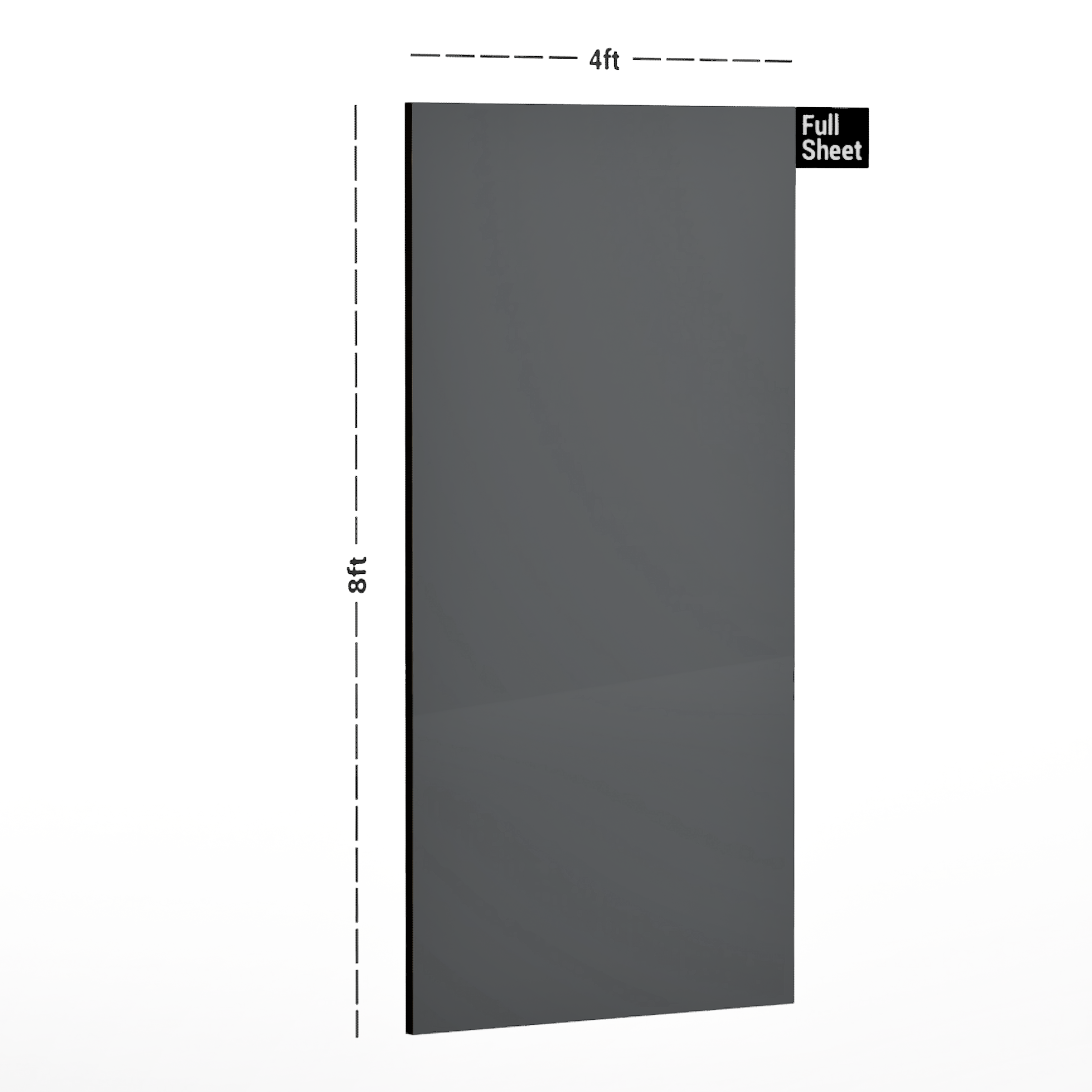 Dimension image of 8001 SF Slate Grey Solid Pastels Finish 8 ft x 4 ft Laminate - 0.8 mm in an isometric setup | Material Depot