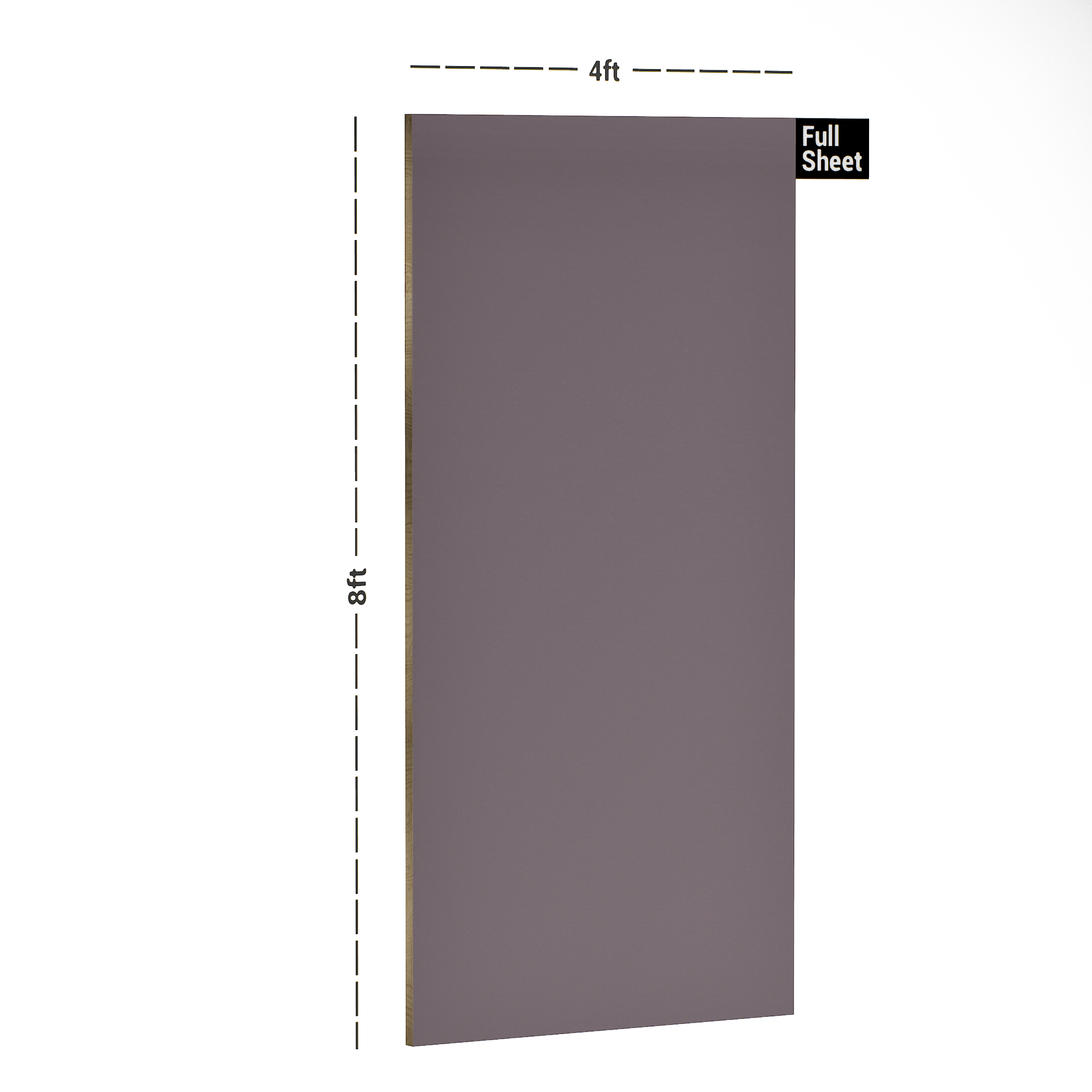 Dimension image of SF 181 Vintage Wine 8 ft x 4 ft Suede Finish Vibron Laminate - 1 mm in an isometric setup | Material Depot