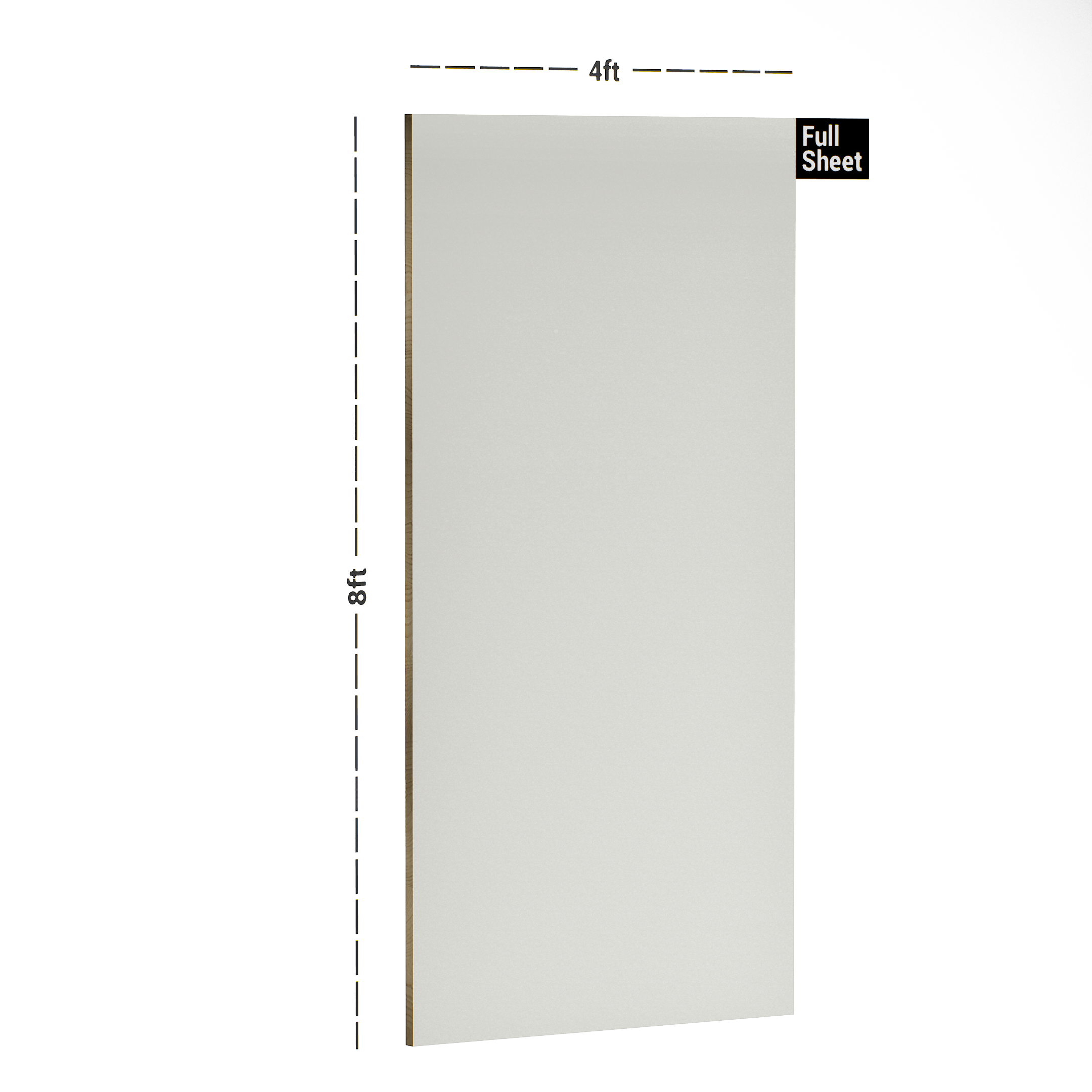 Dimension image of Watwin 1005 Beta White 8 ft x 4 ft Colorave Series PVC Laminate - 1.25 mm in an isometric setup | Material Depot